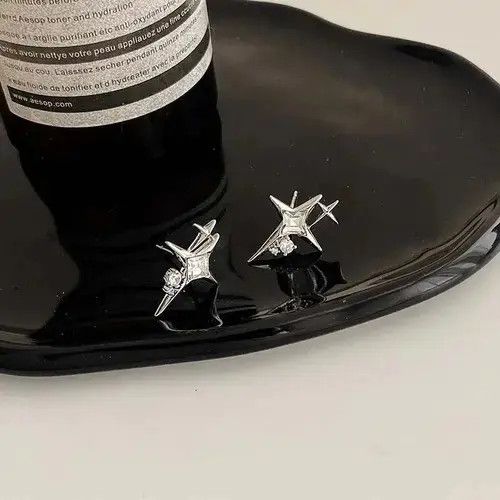 Jewelry Crystal Star Stone Earrings Gothic Punk Chrome Jewelry Spike Size ONE SIZE - 1 Thumbnail