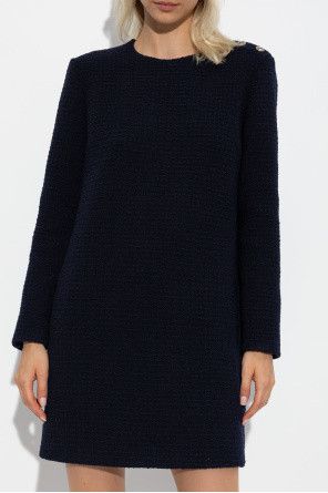 Gucci o1loc1c0226 797358 Checked Boucle Wool Dress in Navy Blue Size S / US 4 / IT 40 - 3 Thumbnail