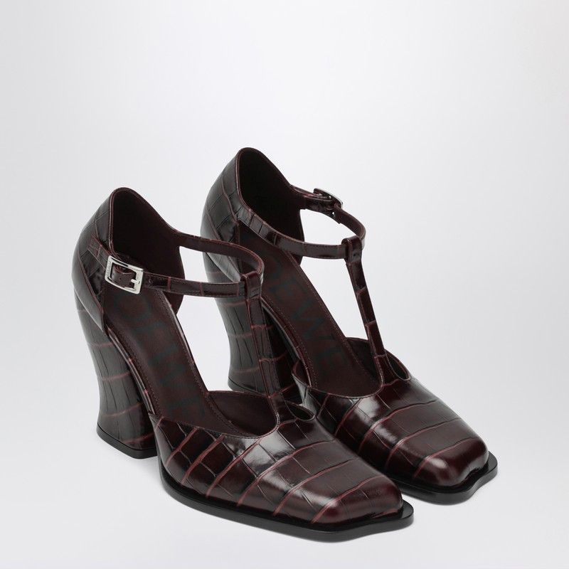 Loewe Loewe Burgundy Onda T-Bar Pumps In Embossed Leather Size US 6 / IT 36 - 1 Thumbnail