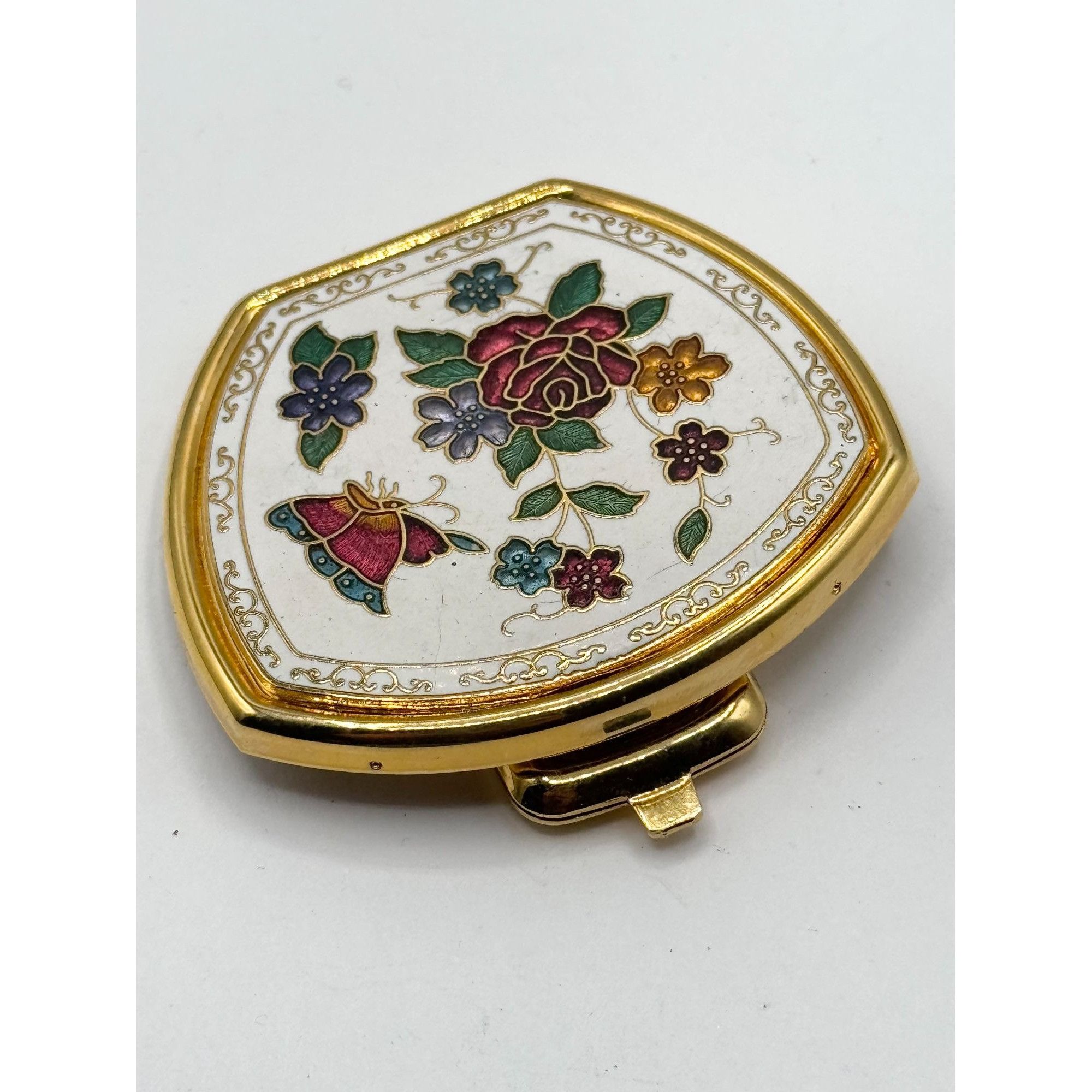 Vintage Vintage white cloisonné enamel floral folding handheld pocke Size ONE SIZE - 4 Thumbnail