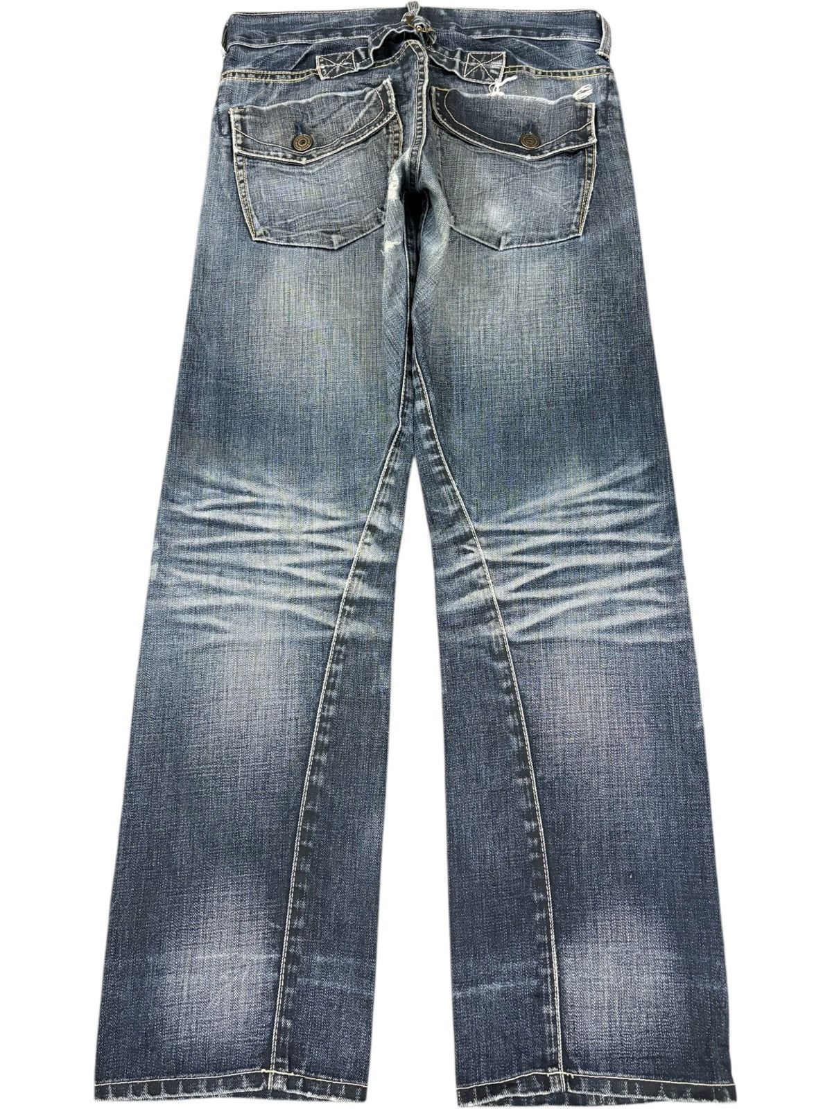 Japanese Brand Vintage Back Number Buckle Back Distress Baggy Jeans Size US 32 / EU 48 - 2 Thumbnail