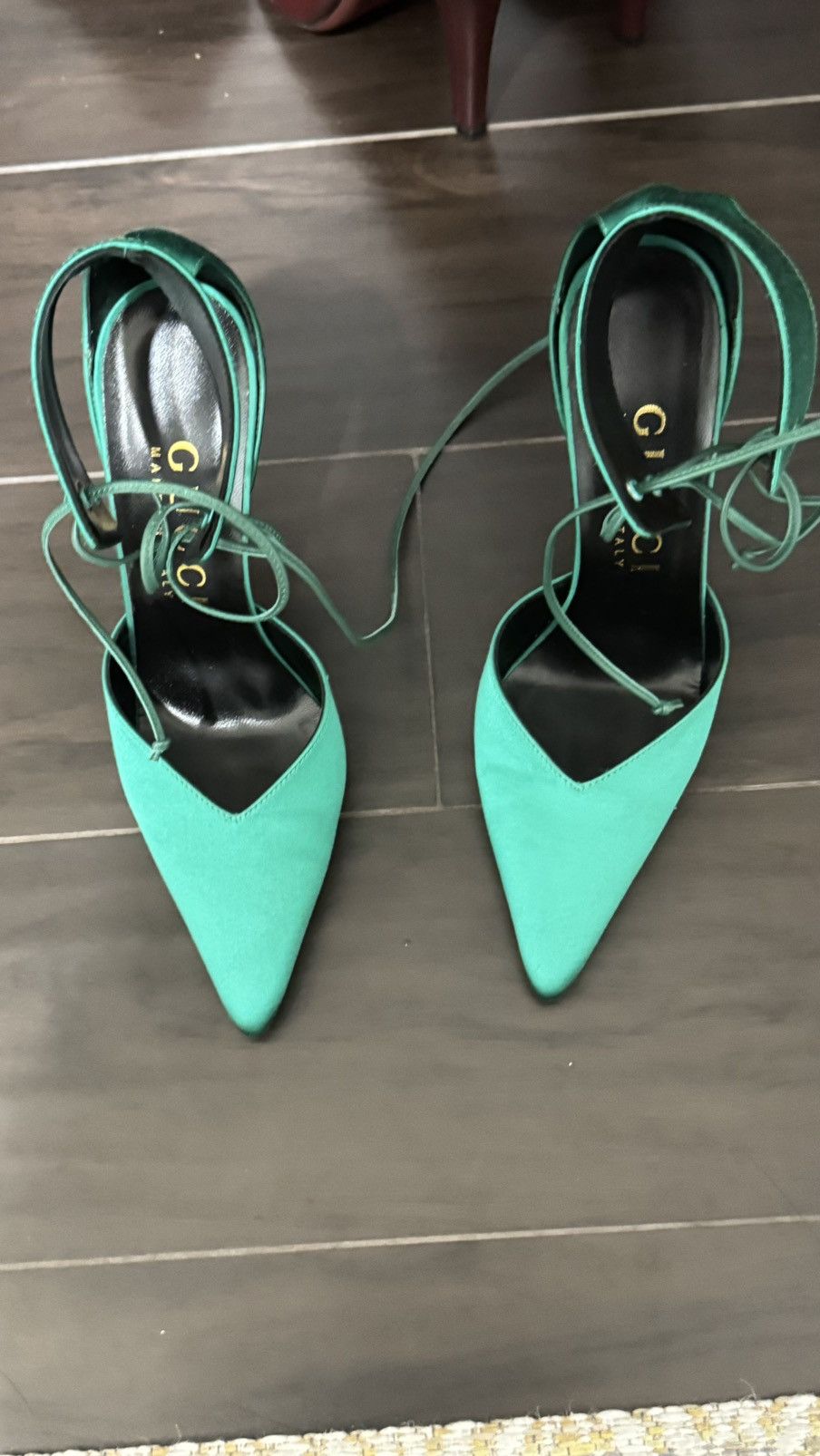 Gucci Gucci Green Satin Ankle Strap Size US 8 / IT 38 - 2 Thumbnail