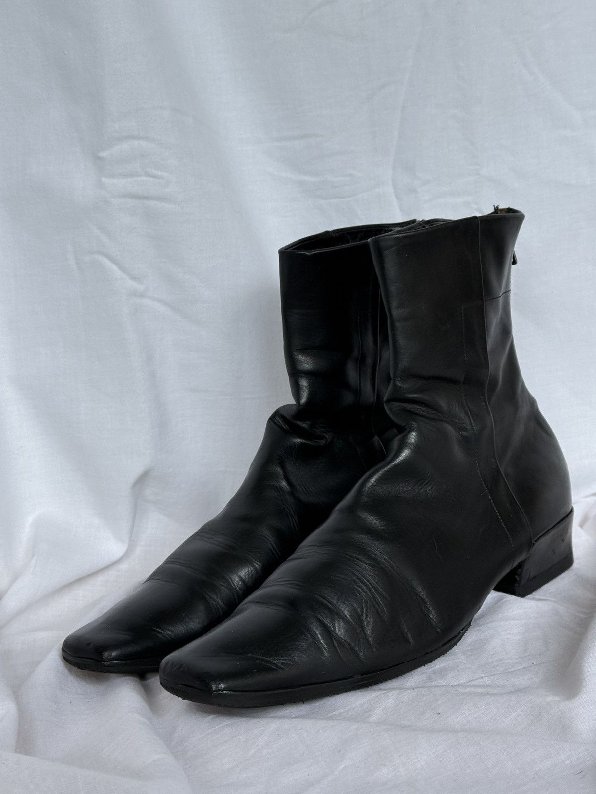 Prada Prada Vintage Leather Black Biker Boots Squared Toe Size US 7 / IT 37 - 2 Thumbnail