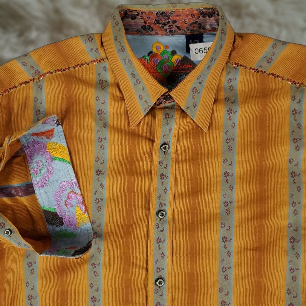 Robert Graham Robert Graham Shirt Mens XL Gray Striped Button-Up Long Sleeve, Classic, Preppy, Business, Casual, Formal, Wedding, Workwear, American, Modern Size US XL / EU 56 / 4 - 1 Thumbnail