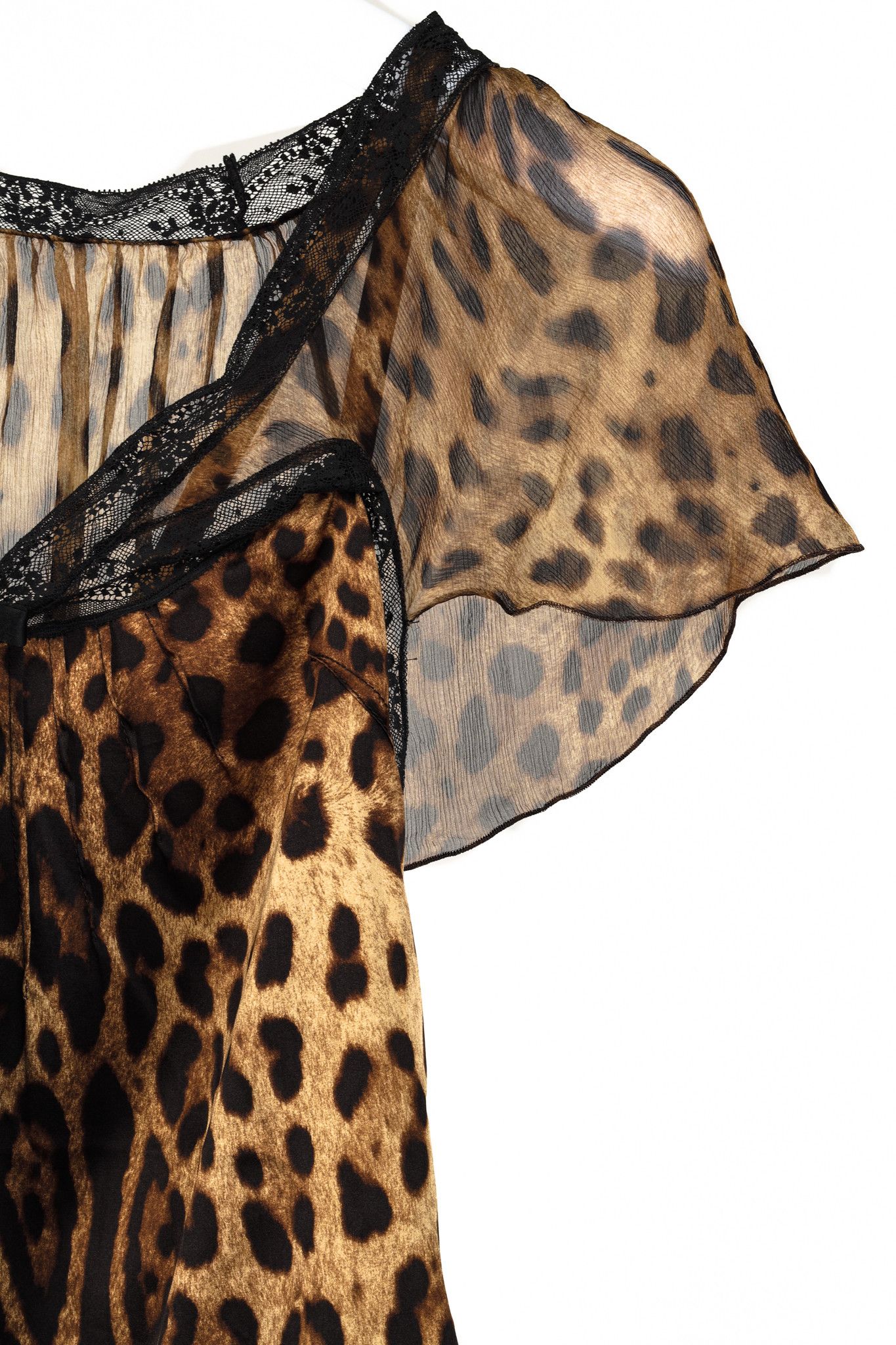 Dolce & Gabbana Dolce & Gabbana Leopard Silk Lace-Trim Flutter-Sleeve Blouse Size S / US 4 / IT 40 - 4 Thumbnail