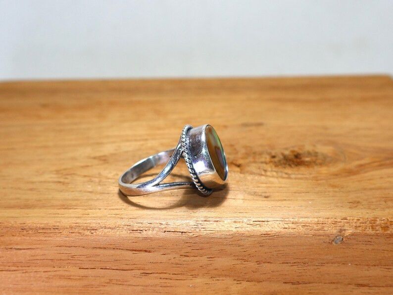 Handmade Abalone Shell Sterling Silver Ring: Handmade Jewelry, Gift Size ONE SIZE - 5 Thumbnail