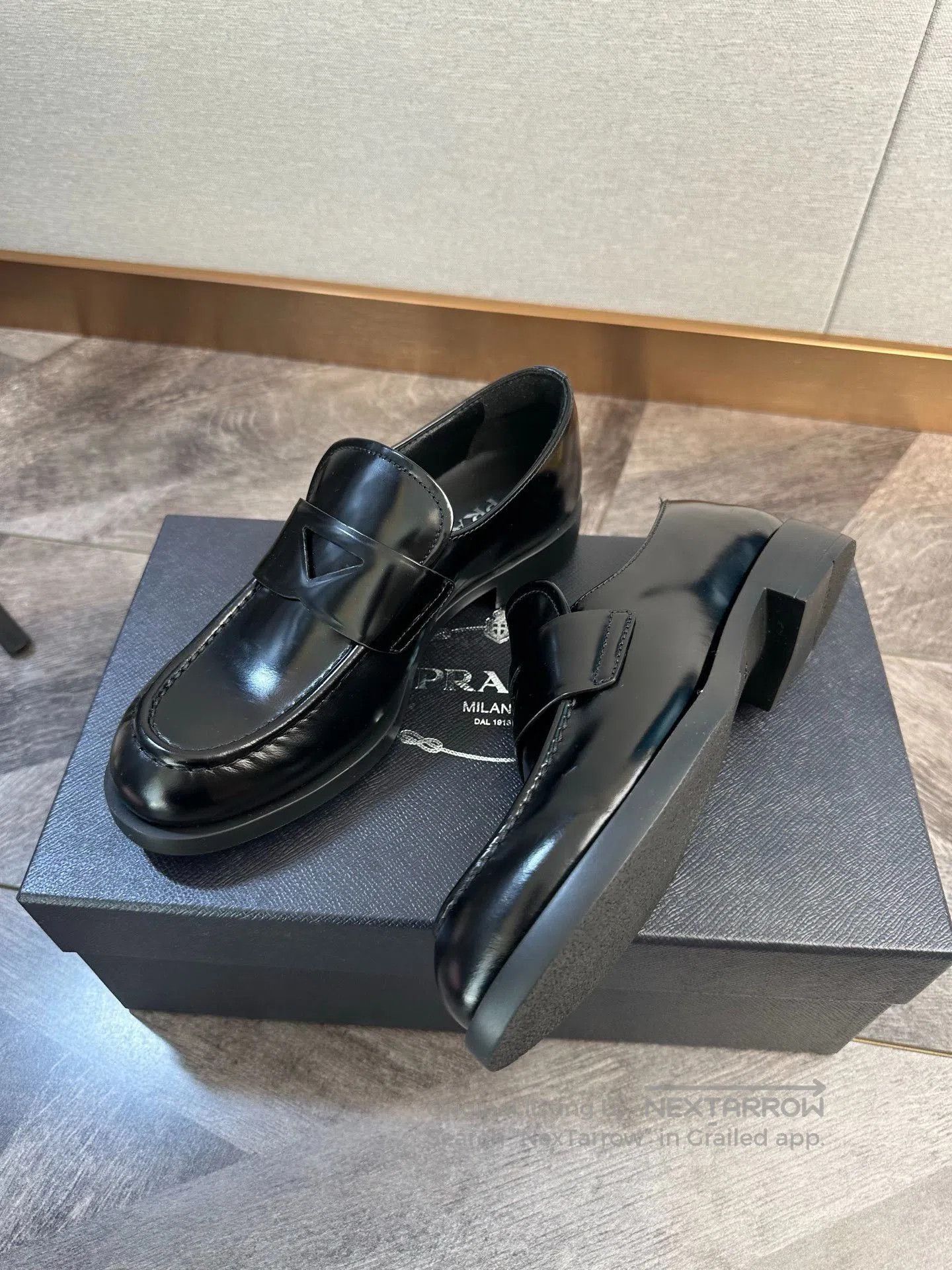 Prada Prada Black Leather Triangle Logo Loafers. Size US 5 / IT 35 - 4 Thumbnail