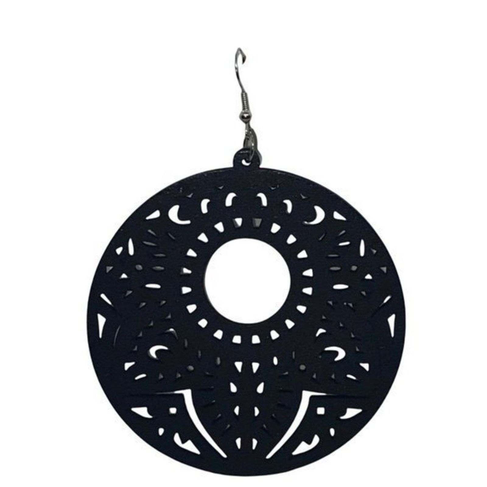 Boutique Moschino NWT Black Wood Perforated Laser-Cut Out Dangle Earrings Size ONE SIZE - 4 Thumbnail