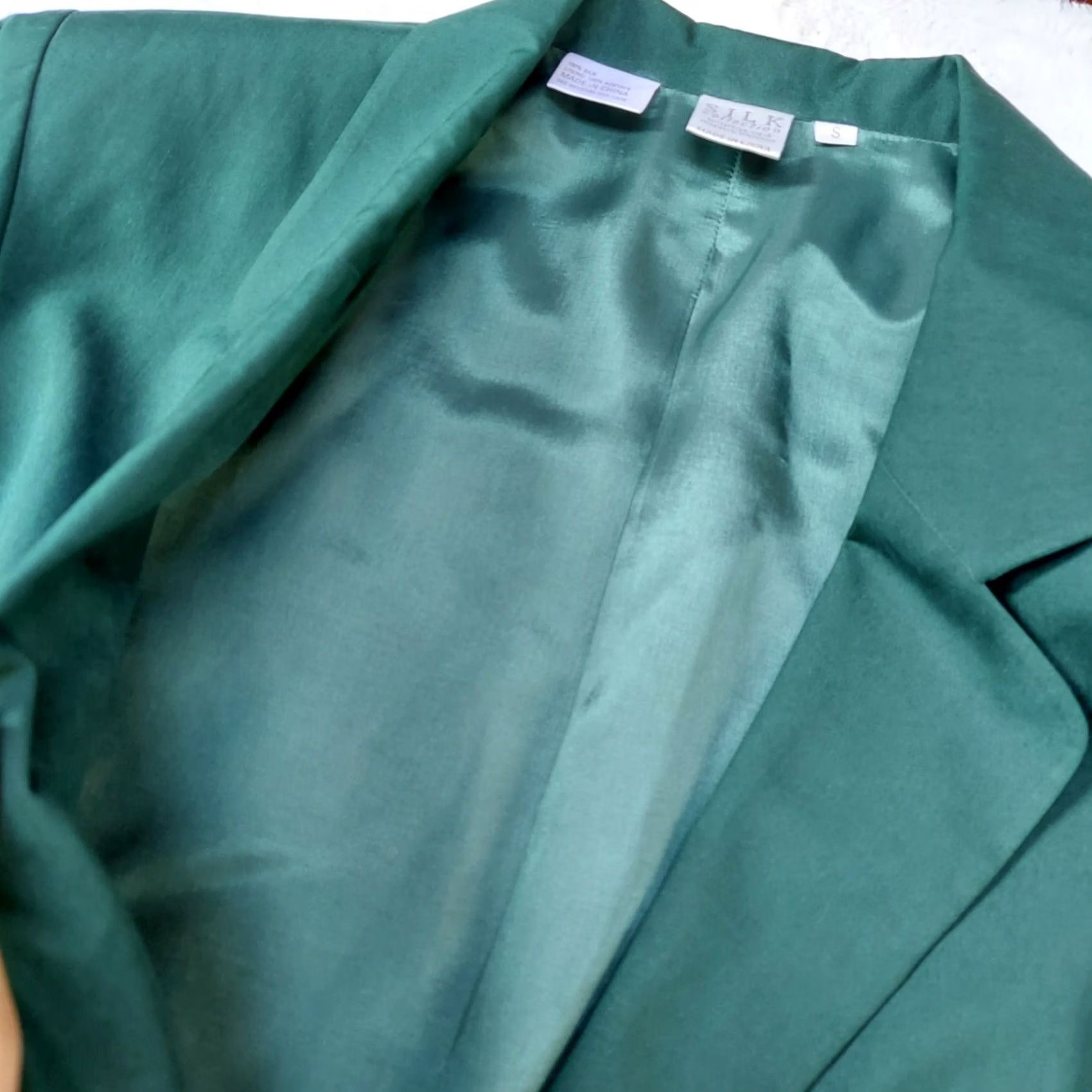 Vintage Silk Collection Womens Blazer Jacket Green Small Single Breasted One-Button Silk Size S / US 4 / IT 40 - 6 Thumbnail