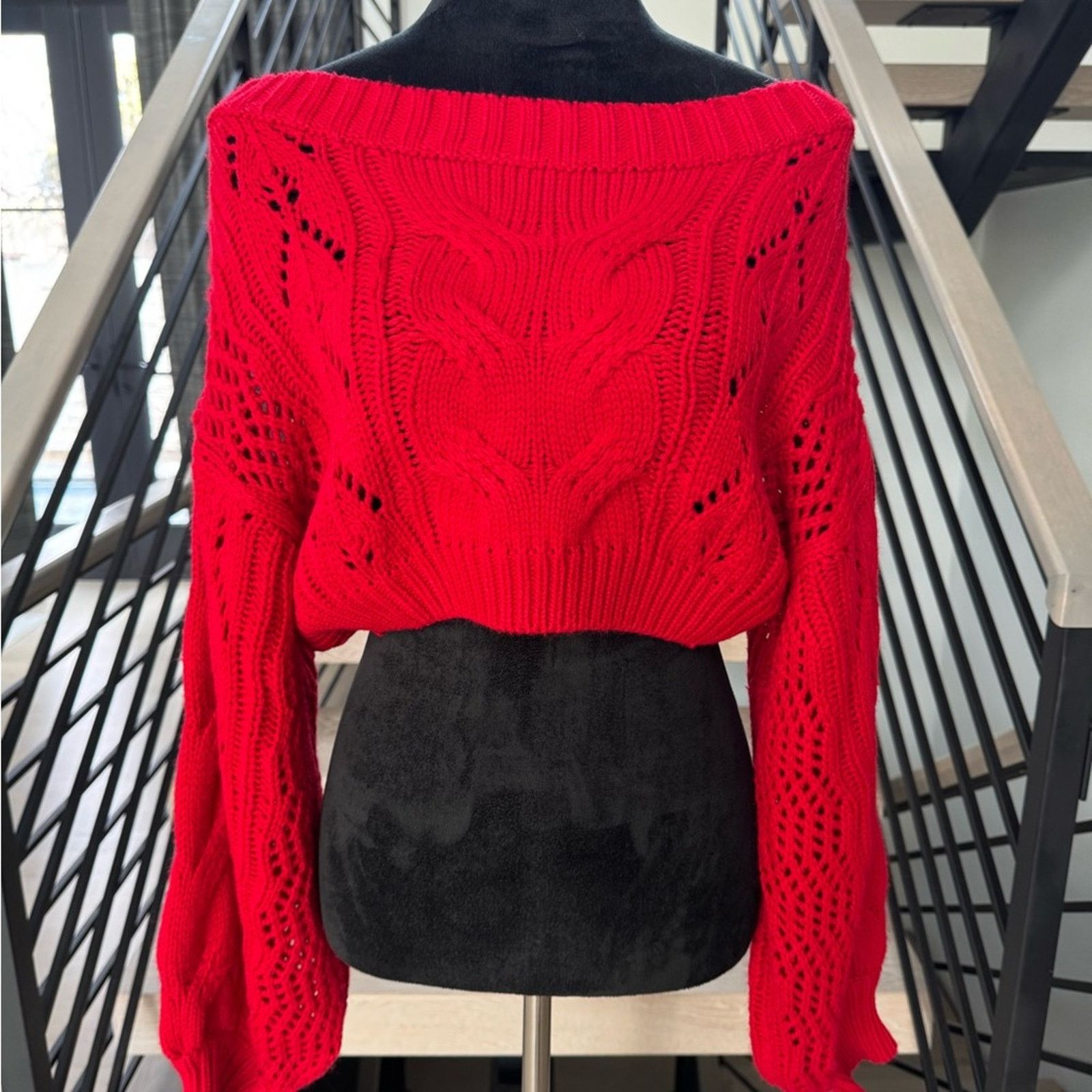 Other New Chic Off-Shoulder Red Crop Sweater size S Size S / US 4 / IT 40 - 1 Thumbnail