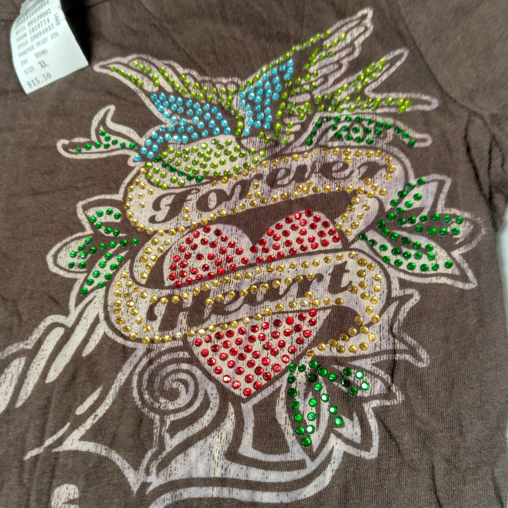 Vintage VINTAGE Wet Seal T-Shirt Women Juniors XL Brown Casual Winged Heart Rhinestones 2000s Size XL / US 12-14 / IT 48-50 - 4 Thumbnail