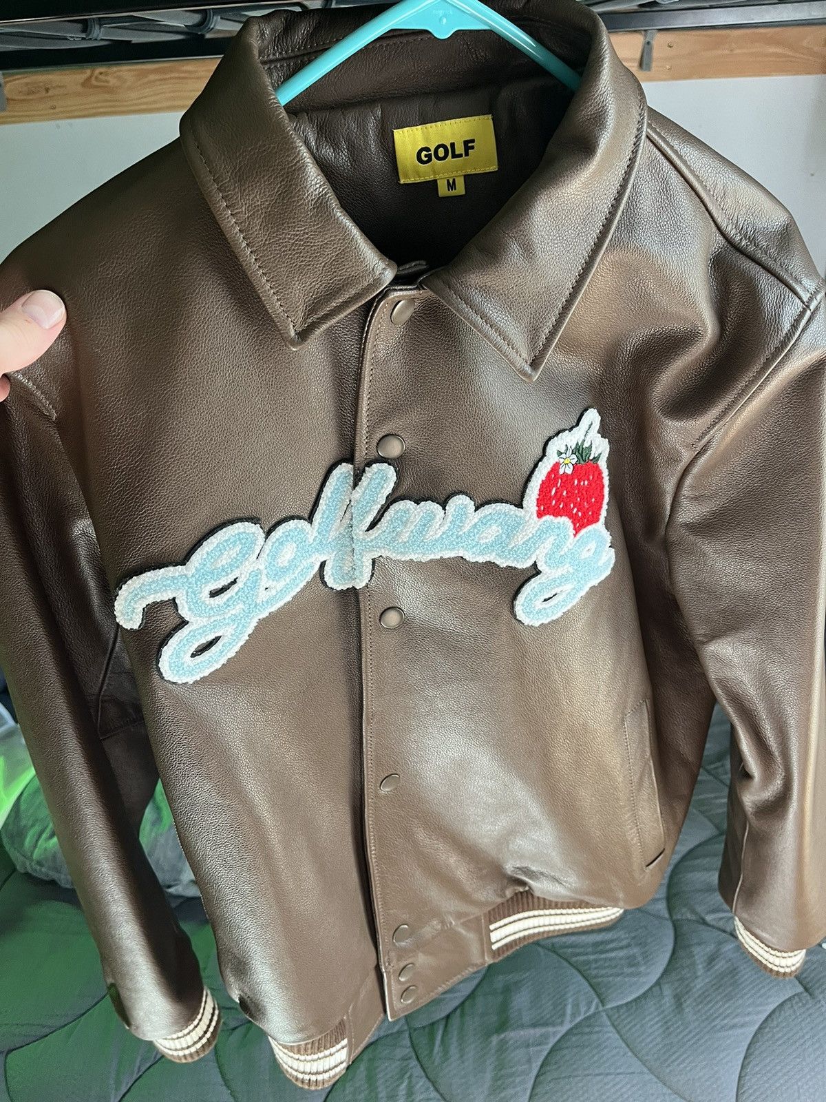 Golf Wang × Streetwear × Supreme Brown strawberry leather jacket 