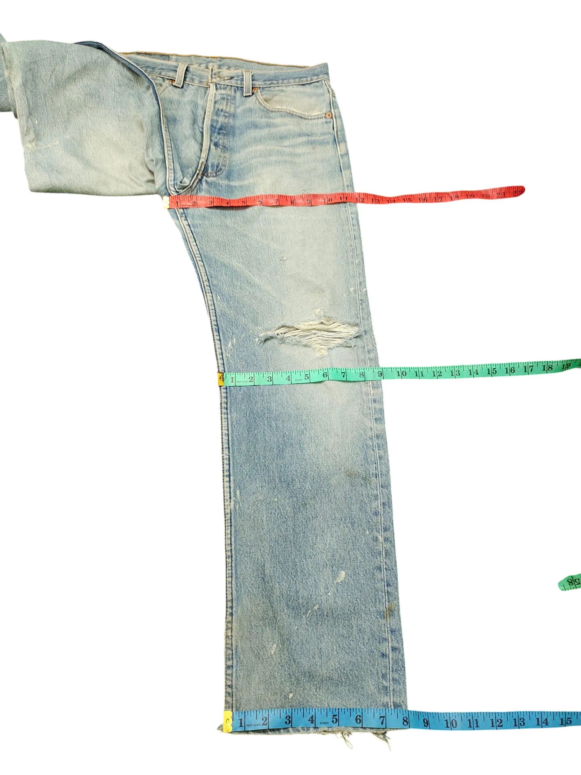 Levi's Vintage 90s Levis 501 Painted Distress Crash Denim Jeans Size US 31 - 9 Thumbnail