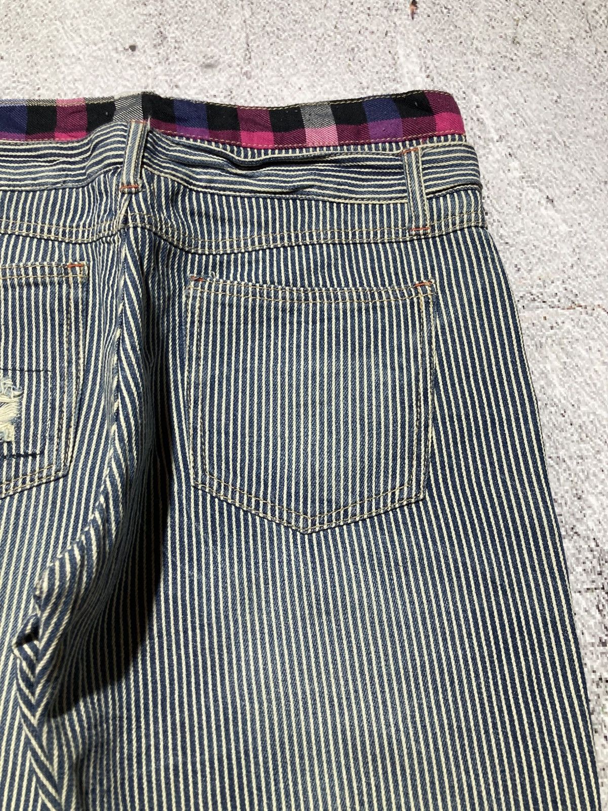 Japanese Brand 2000s Japanese Brand Double Waist Ripped Striped Pants Size US 29 - 15 Thumbnail