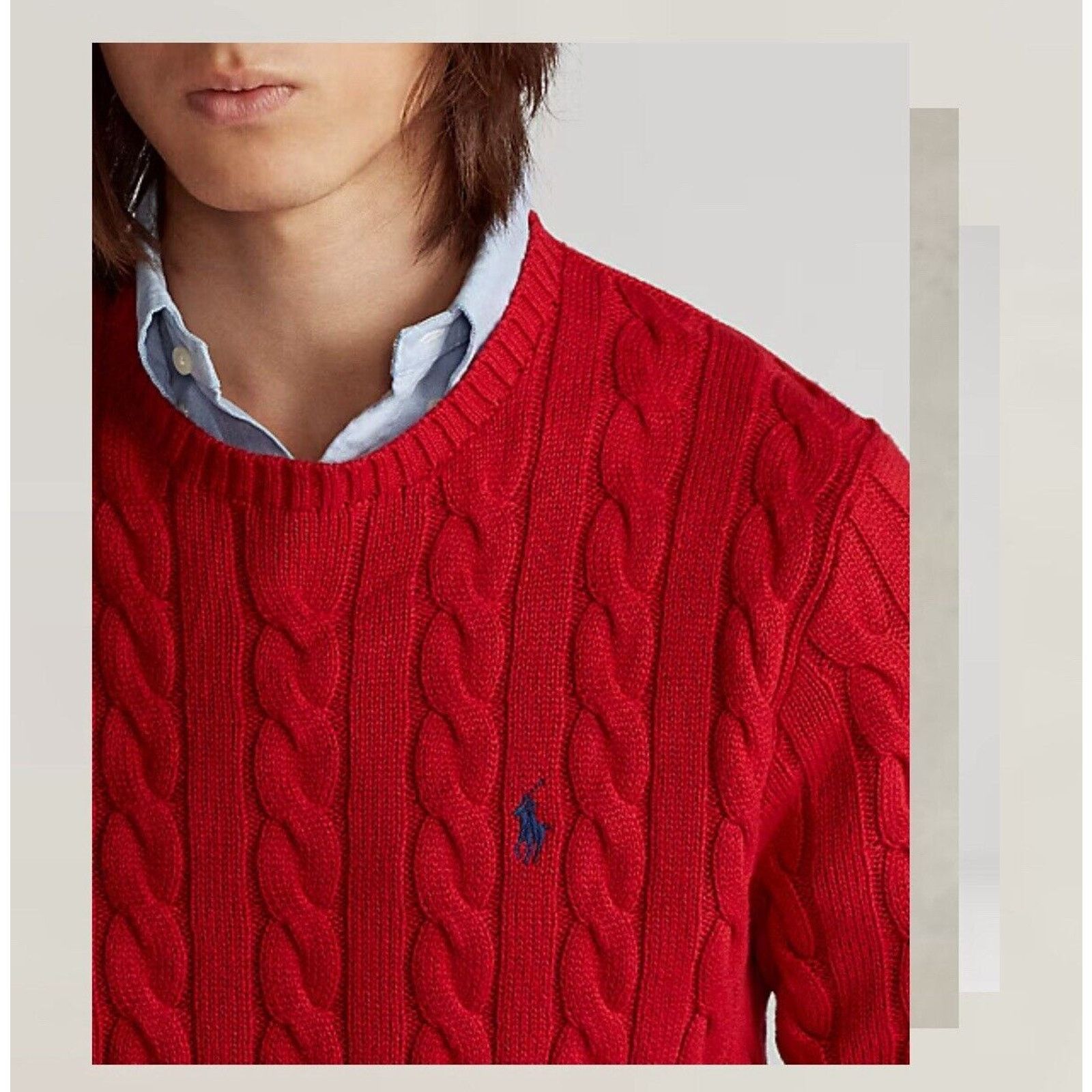 Polo Ralph Lauren NWT Polo Ralph Lauren Red Cotton Cable Knit Crewneck Sweater Size US XL / EU 56 / 4 - 9 Thumbnail