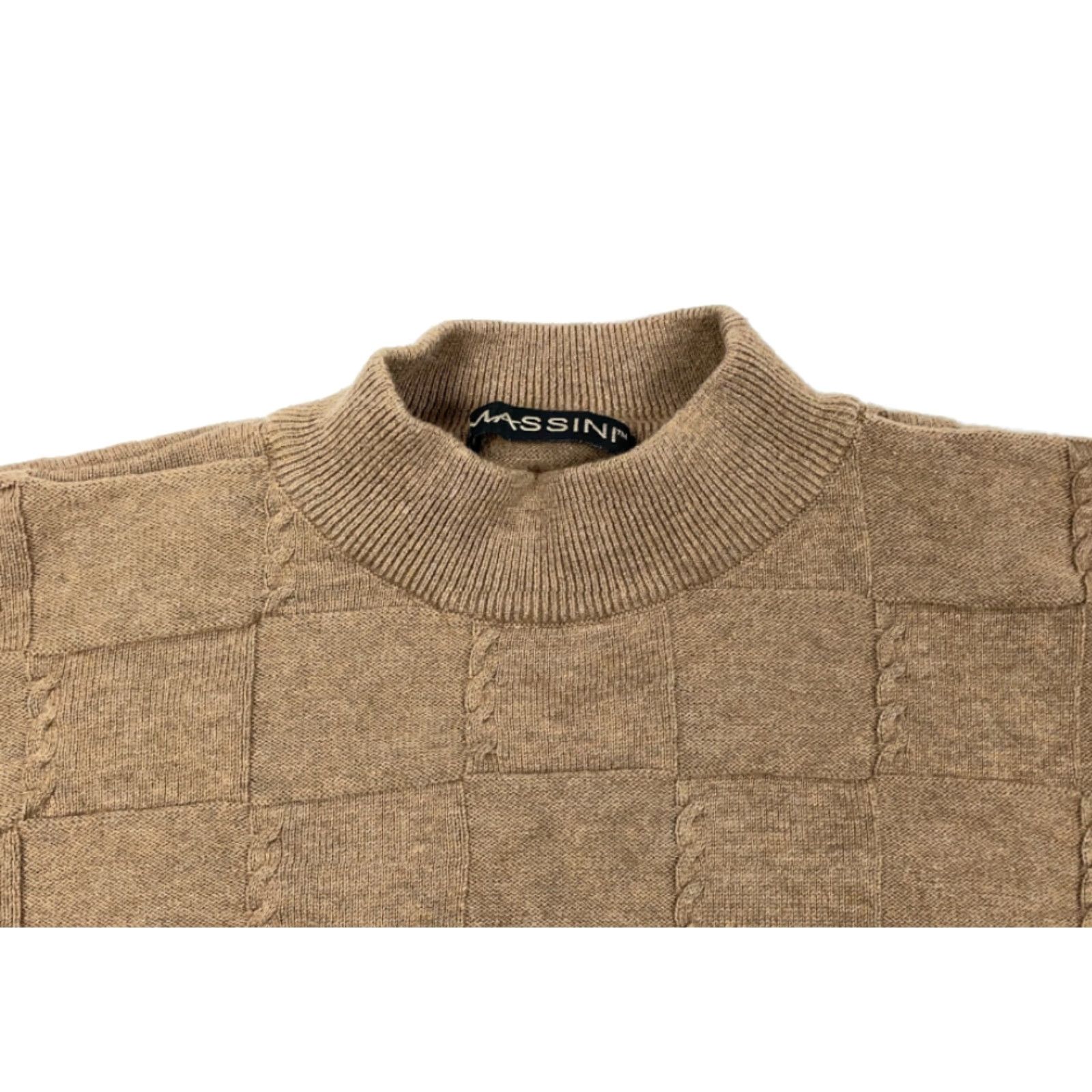 Vintage VTG 90s Beige Textured Grid Mock Neck Pullover Sweater Massini Adult Large Mens Size US L / EU 52-54 / 3 - 4 Thumbnail