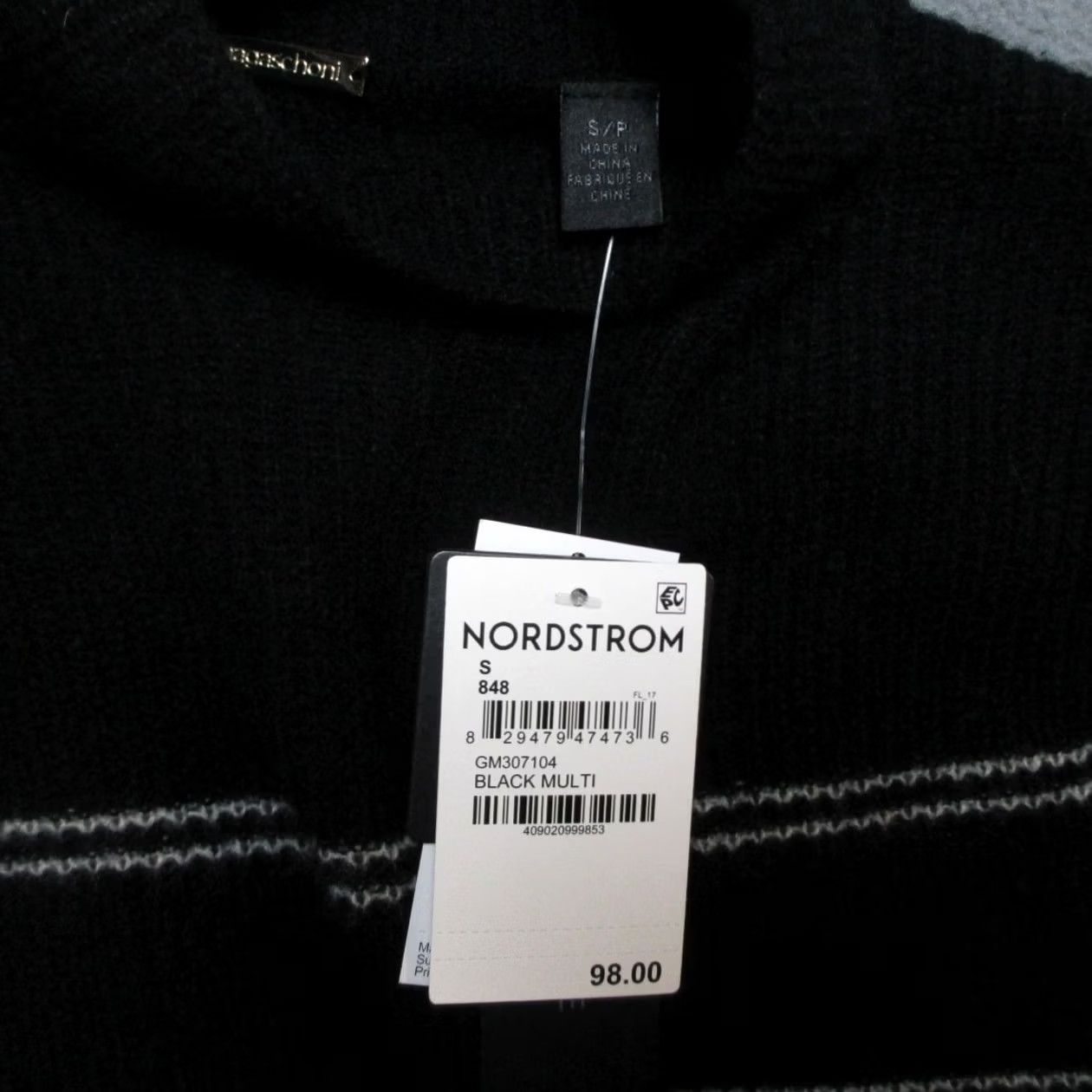 Vintage Magaschoni Sweater Womens Small Black White Striped Cashmere Rib Knit Mock Neck Size S / US 4 / IT 40 - 6 Thumbnail
