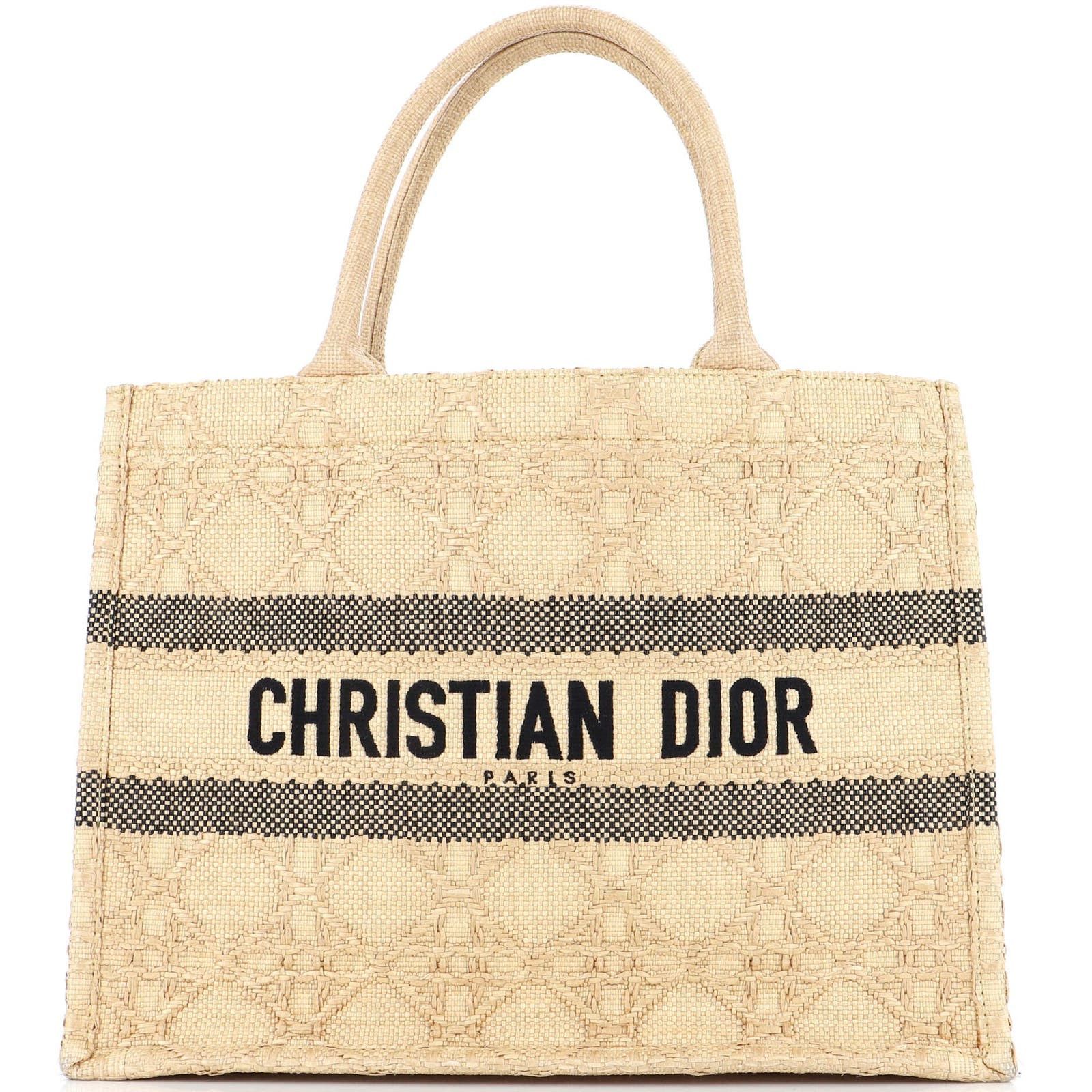 image of Dior Book Tote Cannage Embroidered Raffia Medium in Neutral, Women's