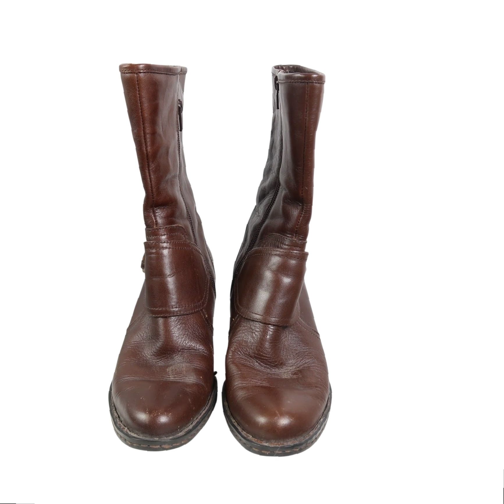 Born Born Brown Leather Boots Mid Calf Zip Closure 7.5 Women Heel 2.75" Bootie Casual Fall Spring Size 7.5 Brown Leather Mid Calf Boots Size US 8 / IT 38 - 2 Thumbnail