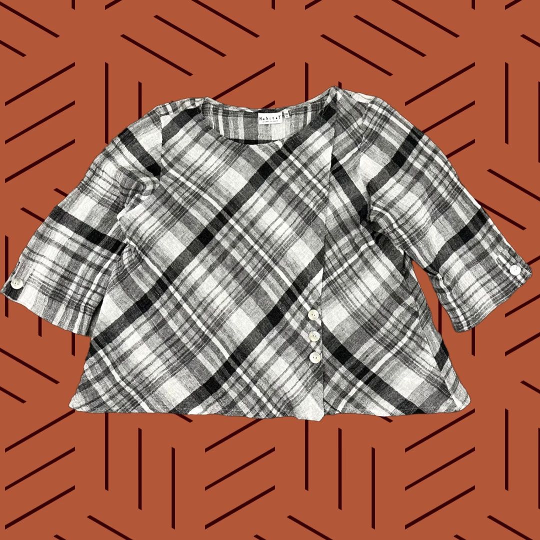 Habitat HABITAT Clothes To Live Shirt Womens M Plaid Linen 3/4 Sleeve Lagenlook Top Size M / US 6-8 / IT 42-44 - 1 Thumbnail
