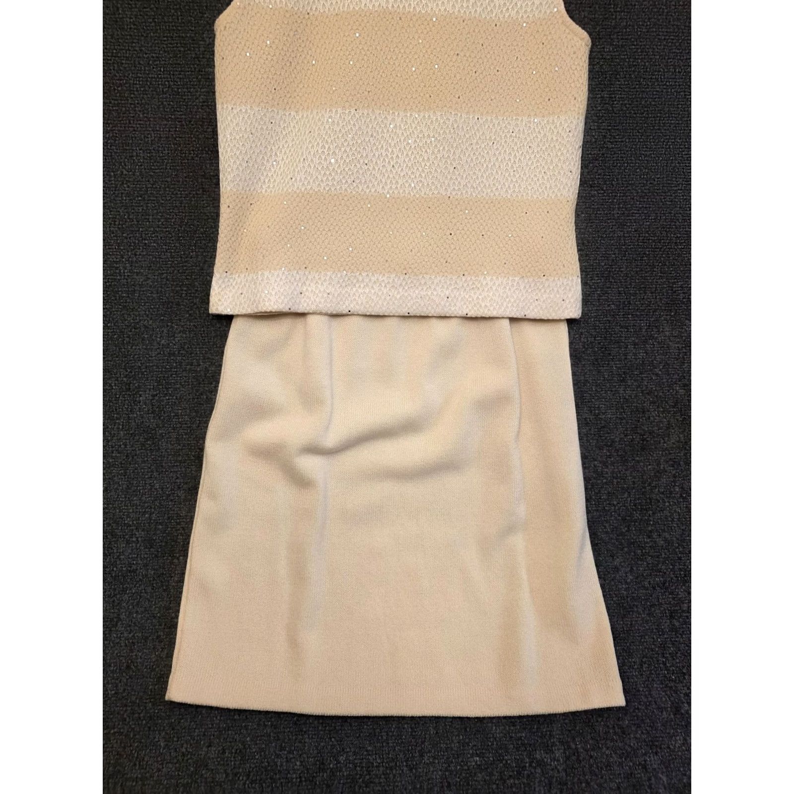 St. John St. John Set Womens S Beige Sequin Stripe Sleeveless Sweater Skirt 2 Piece - Party/Cocktail Outfit Size S / US 4 / IT 40 - 5 Thumbnail