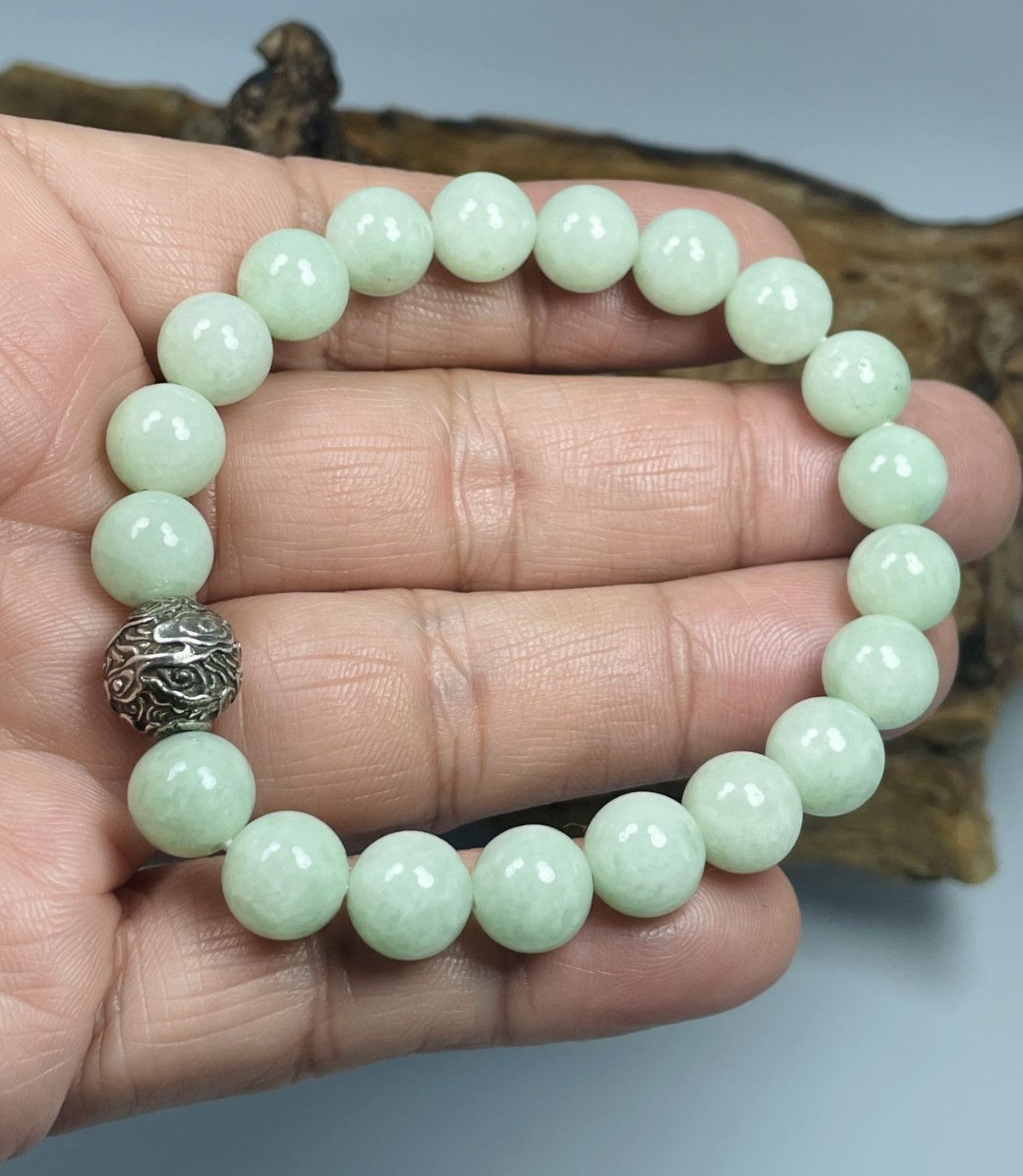 Handmade Icy Translucent Untreated Jadeite Jade Beaded Bracelet Size ONE SIZE - 7 Thumbnail