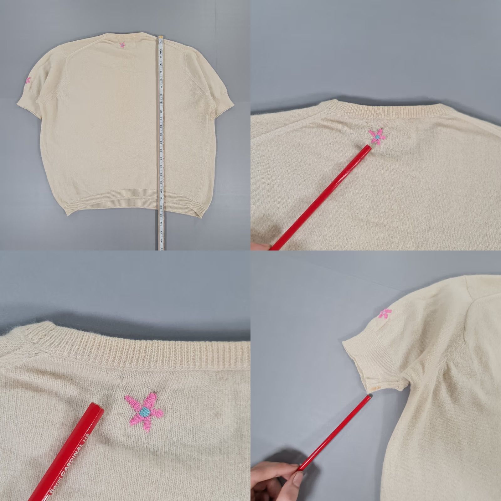 Ballantyne VINTAGE Ballantyne of Peebles Womens Cashmere Jumper Ivory 44 Floral Embroidered Size XL / US 12-14 / IT 48-50 - 9 Thumbnail