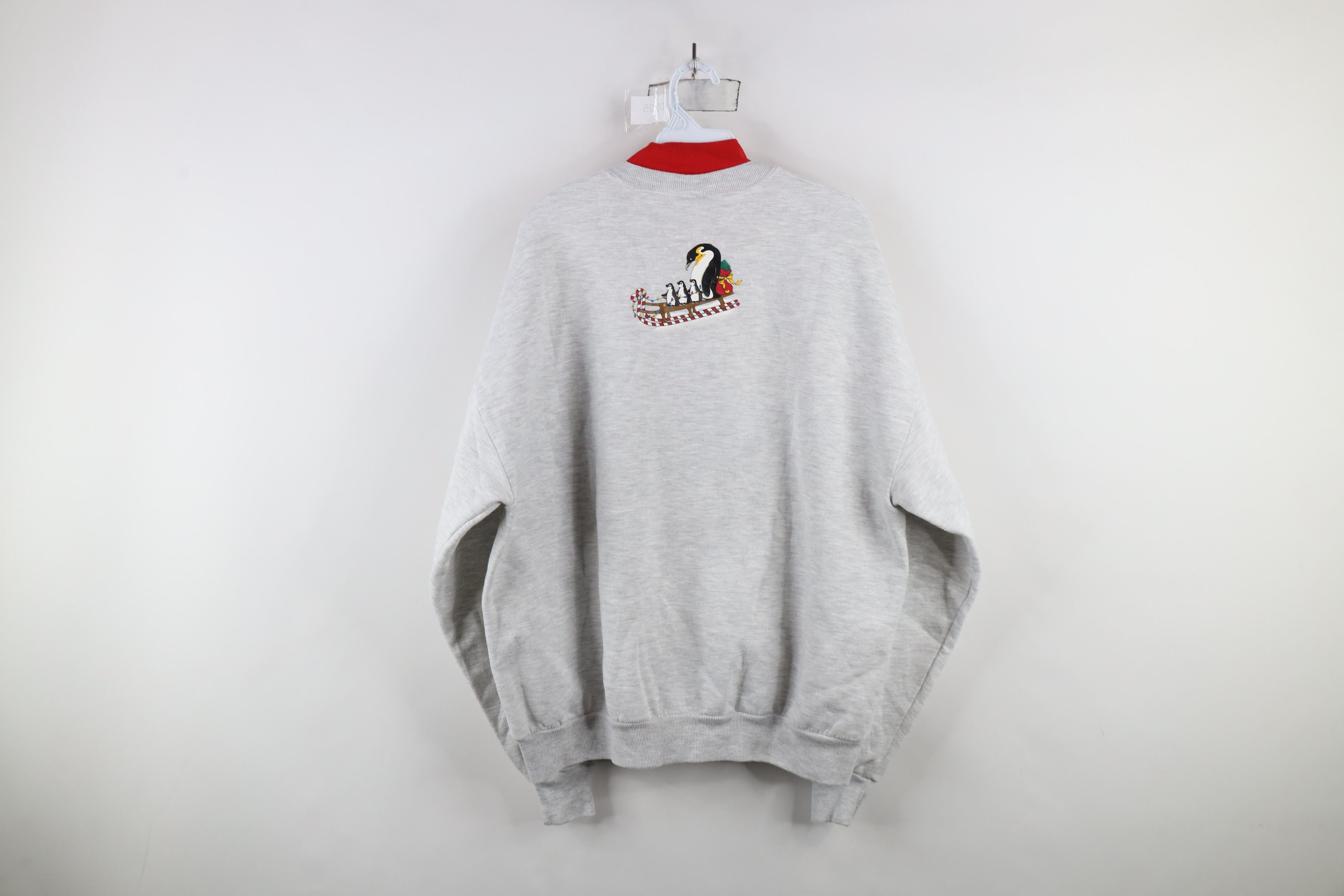 Vintage Vintage 90s Christmas Penguin Mock Neck Sweatshirt Gray USA Size XL / US 12-14 / IT 48-50 - 9 Thumbnail