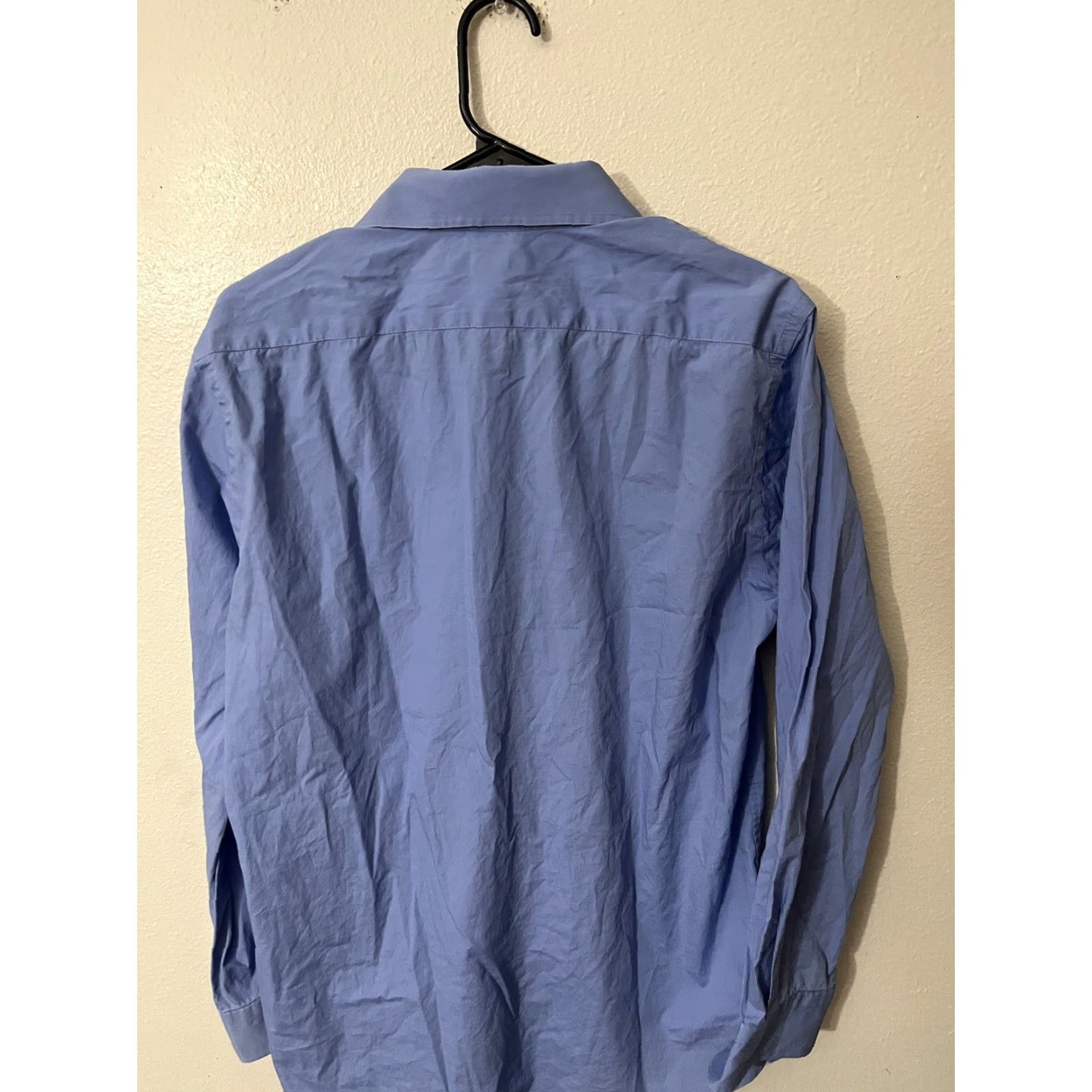 Express Express Stretch Solid Button Shirt Blue Dress Shirt Adult Medium Mens Pockets Size 40R - 2 Thumbnail