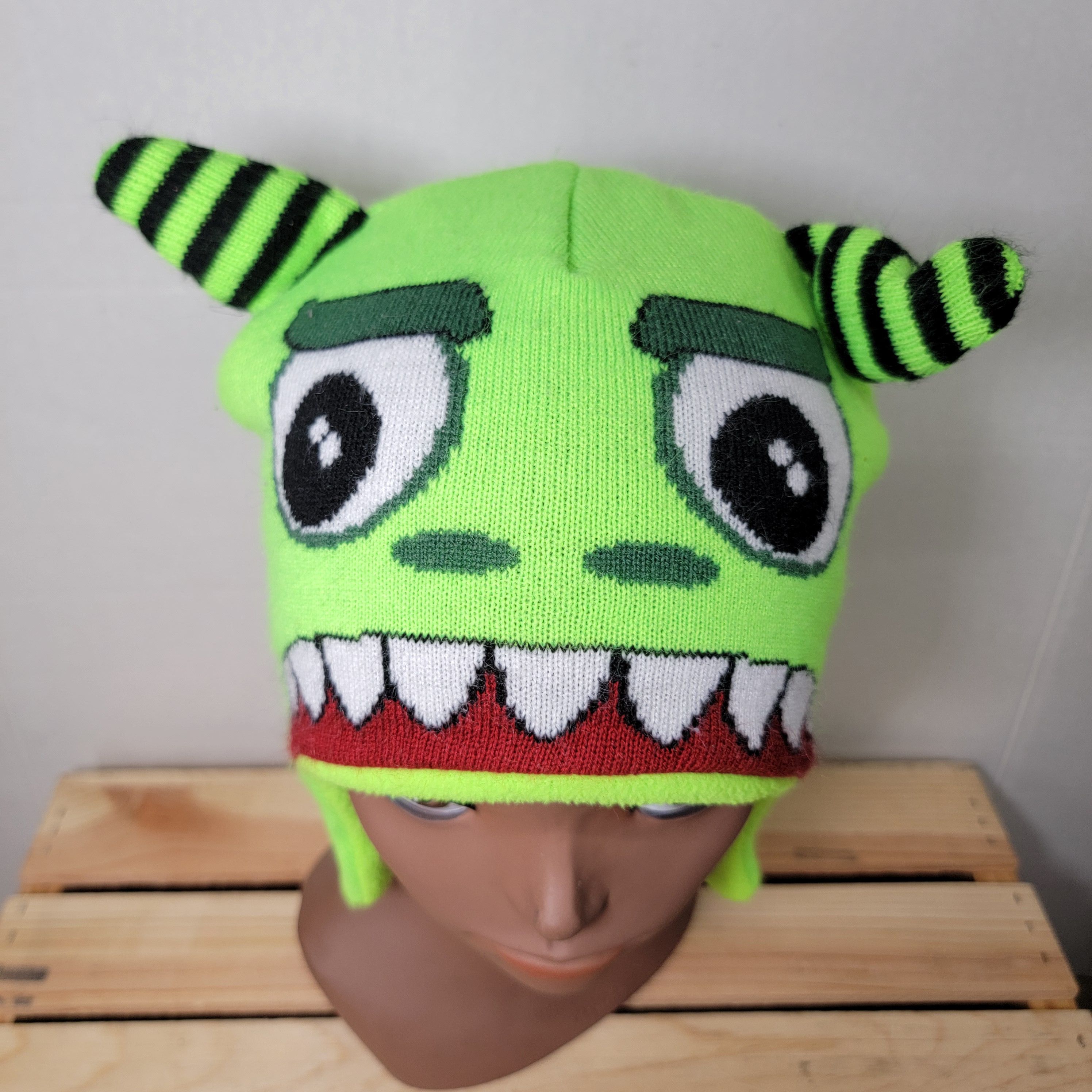 Japanese Brand Green Knit Monster Beanie w/ Horns - Size OSFM Size ONE SIZE - 1 Thumbnail