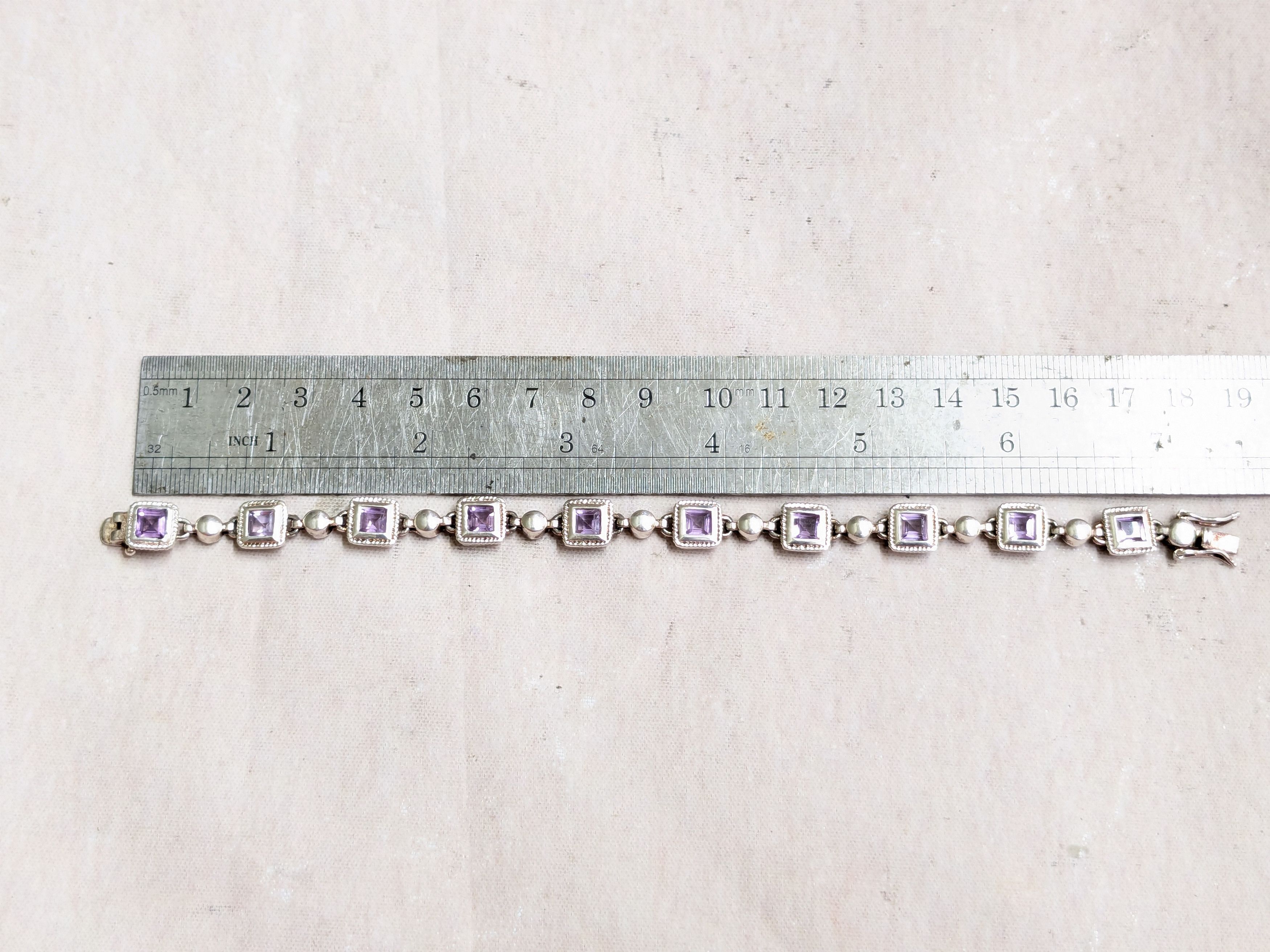 Sterling Silver Sterling Silver Tennis Bracelet Purple Amethyst Square 7.25 Size ONE SIZE - 19 Thumbnail