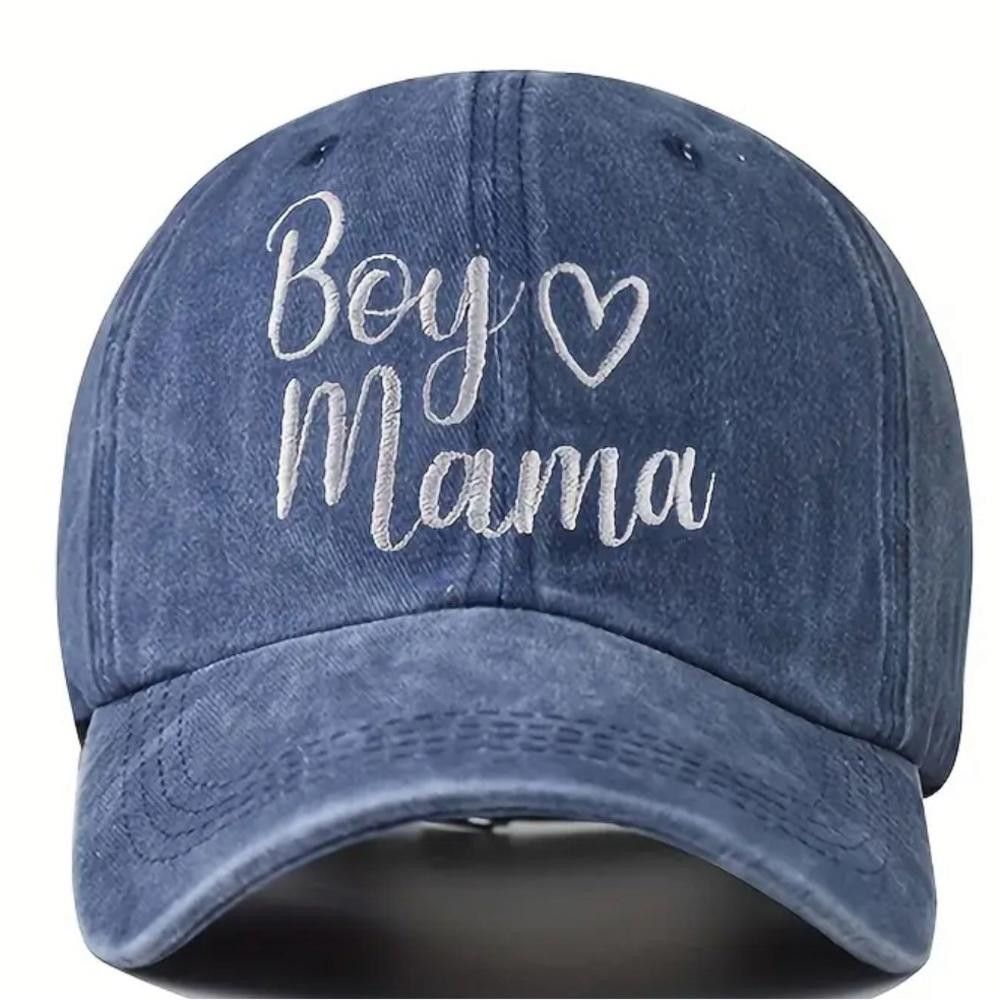 Designer Blue Denim Boy Mama Hat with Embroidered Heart Size ONE SIZE - 1 Thumbnail