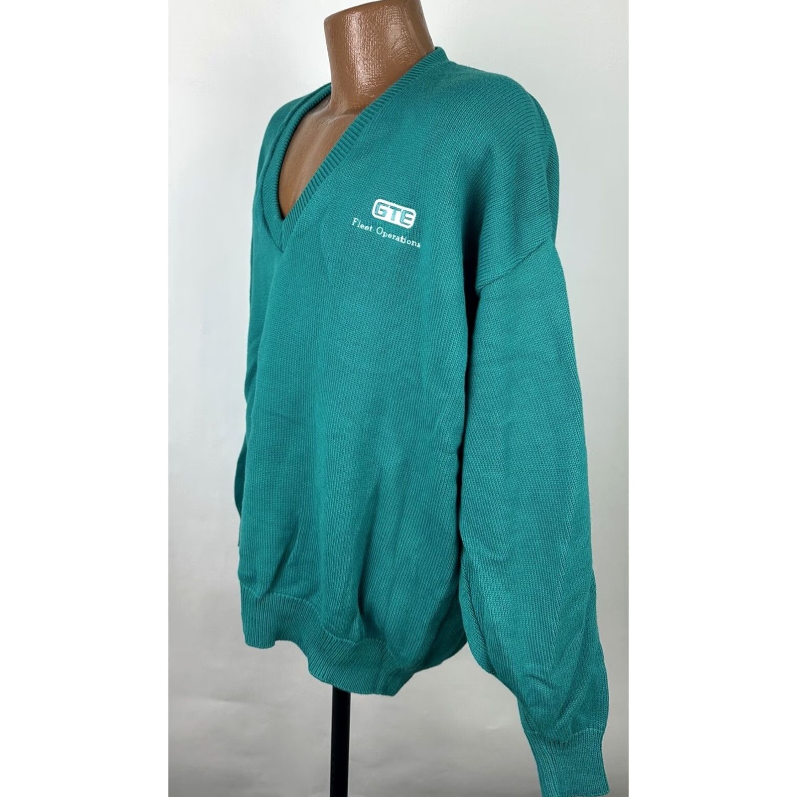 Vintage VINTAGE Vantage Teal Green Cotton Pullover Sweater - Mens XL, Long Sleeve, Knit, V-Neck, 80s Preppy Dad Grunge Retro Size US XL / EU 56 / 4 - 4 Thumbnail