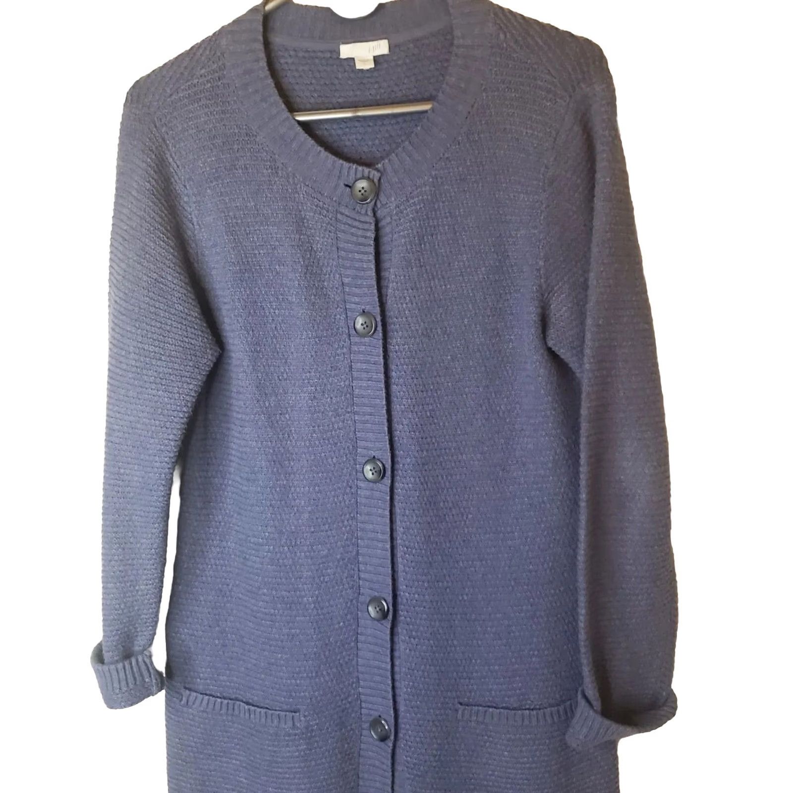 J. Jill J. Jill Women's S Cardigan Sweater Long Sleeve V-Neck Blue Pockets Button Front Knit Size S / US 4 / IT 40 - 2 Thumbnail