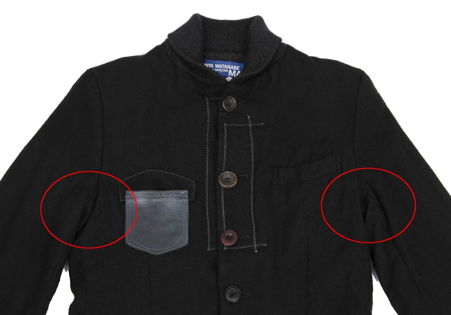 Junya Watanabe Wool Felted Leather Pocket Jacket in Black, Size XS Size US XS / EU 42 / 0 - 2 Thumbnail