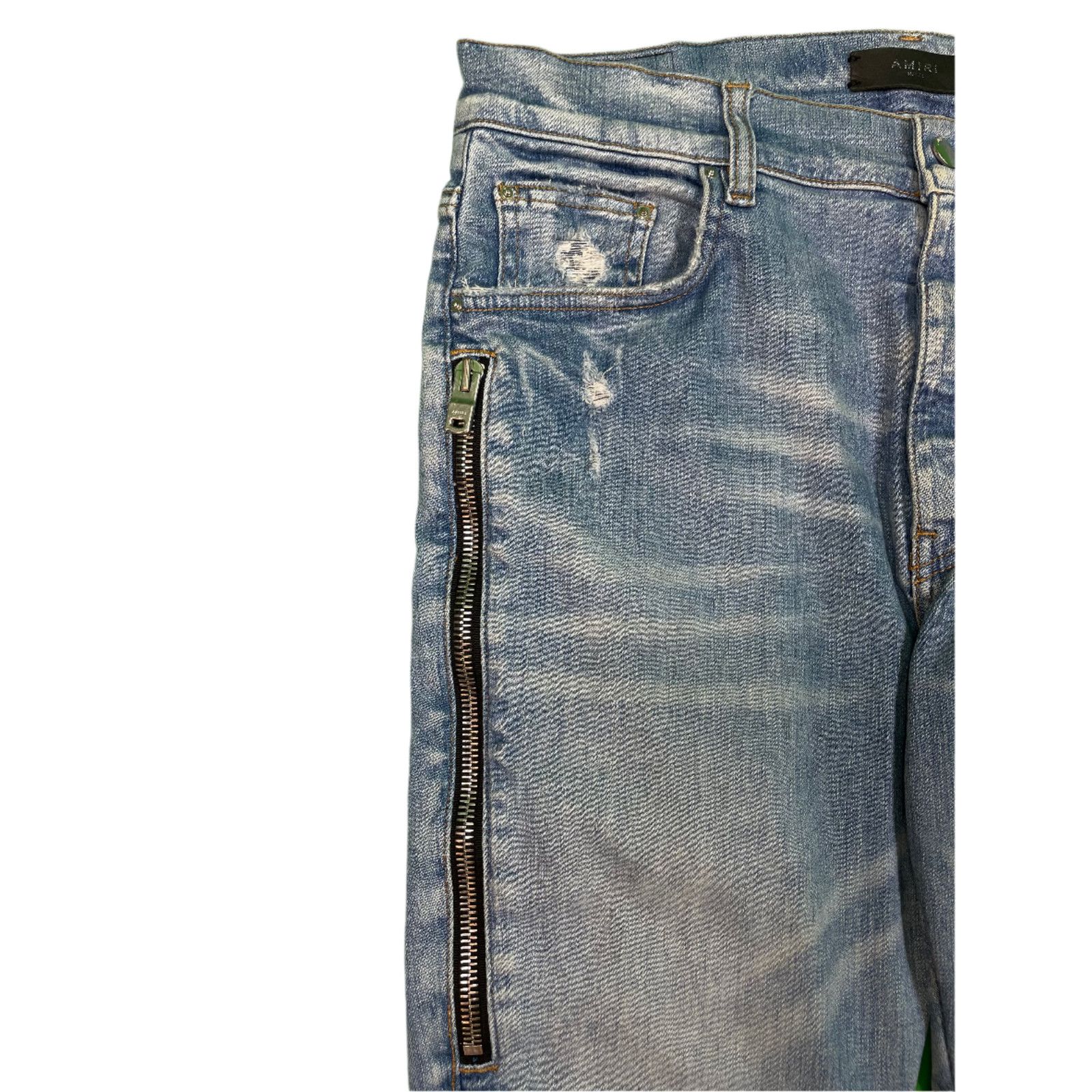 Amiri Amiri MX2 Blue & Orange Plaid Patch Light Wash Blue Jeans Size US 34 / EU 50 - 3 Thumbnail