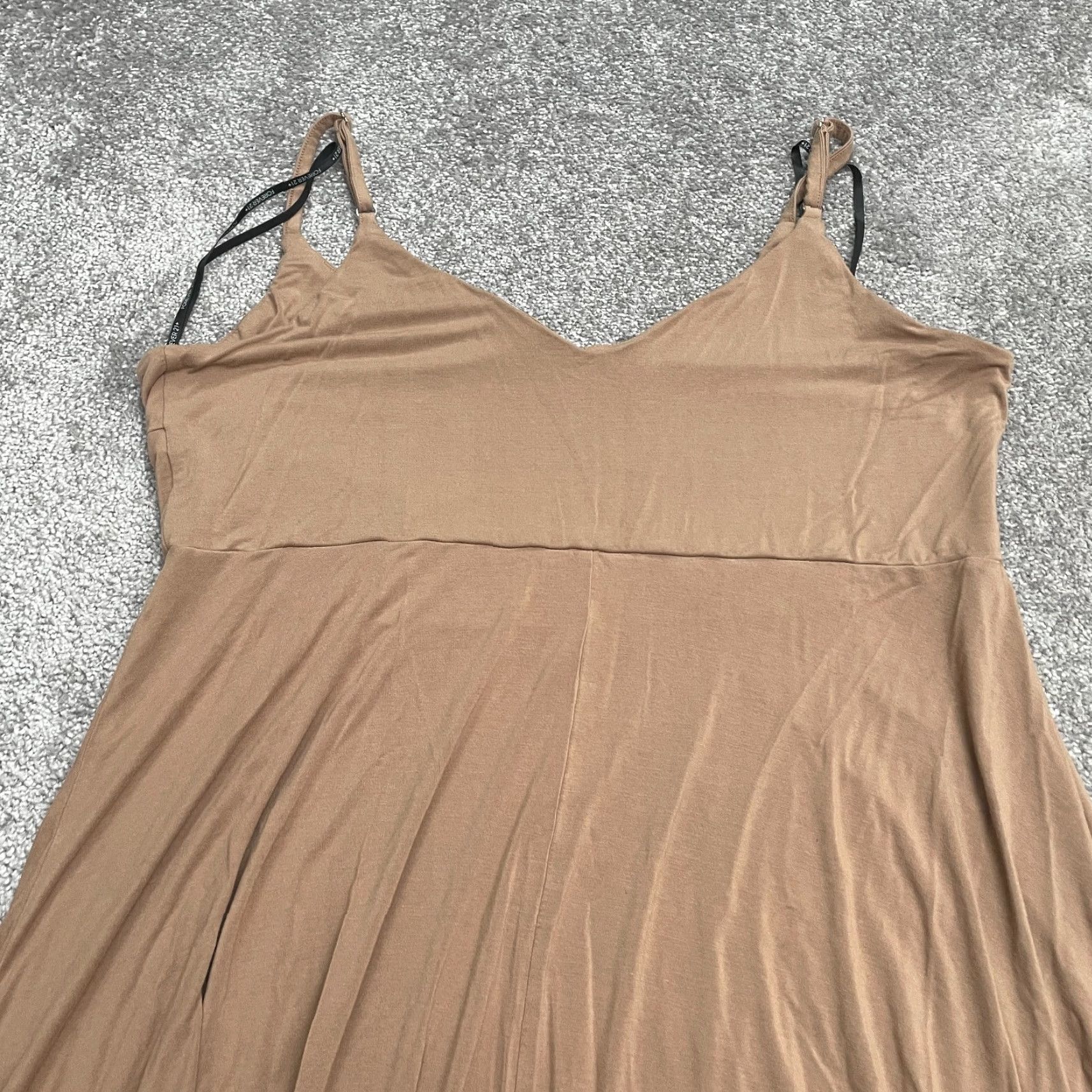 Forever 21 + A-Line Tank Dress Womens 0X Solid Brown Midi Sleeveless V-Neck  Knit