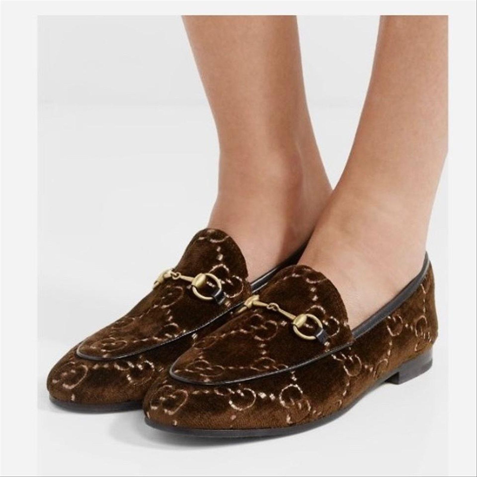Gucci Jordaan horsebit GG logo velvet leather loafers flats Size US 6 / IT 36 - 2 Thumbnail