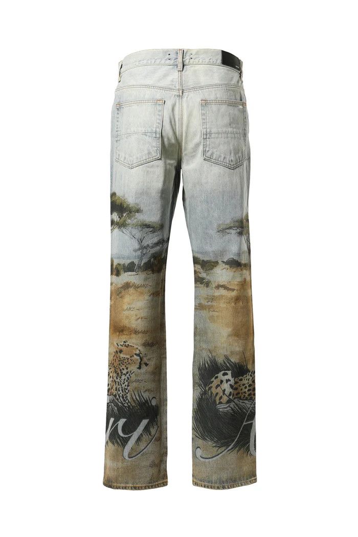 Amiri o1c11t2y0424 Printed Safari Straight Denim Jeans in Blue Size US 34 / EU 50 - 3 Thumbnail