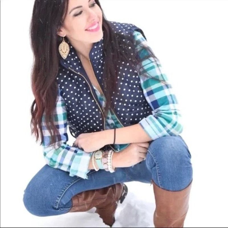 J.Crew J. Crew Polka Dot Quilted Puffer Vest Full zip up Pockets S Size S / US 4 / IT 40 - 12 Thumbnail