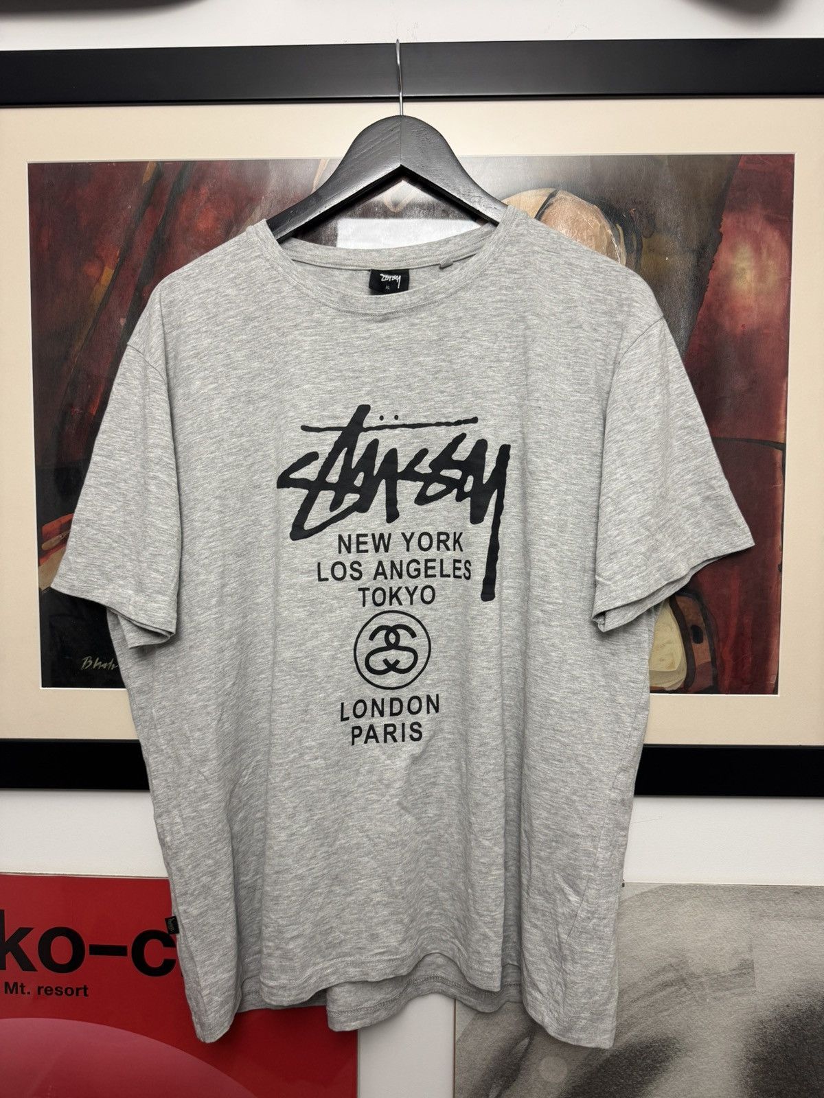 Stussy Tee World Tour Gray Streetwear Hype Surf Skate Y2k