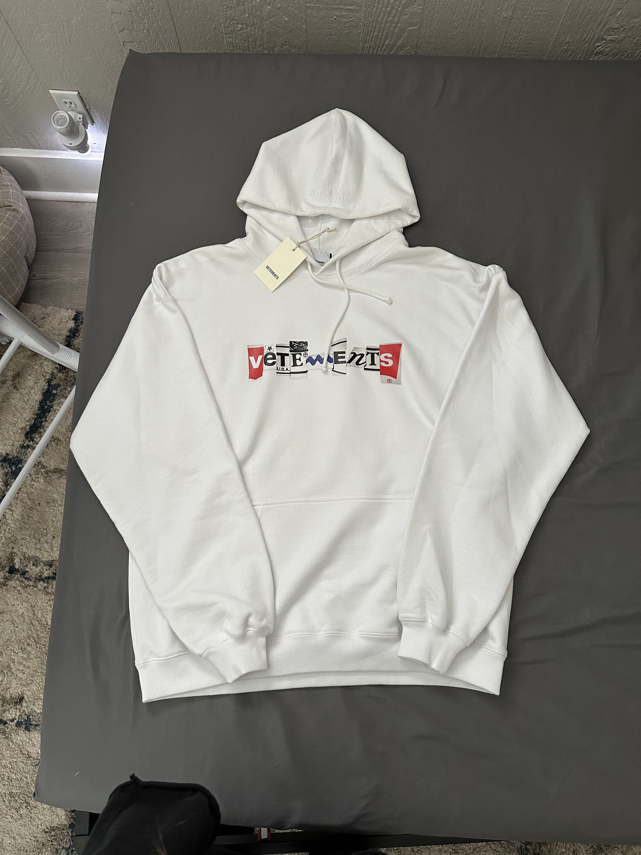 image of Vetements Mixed Logo Hoodie in White, Men's (Size Small)