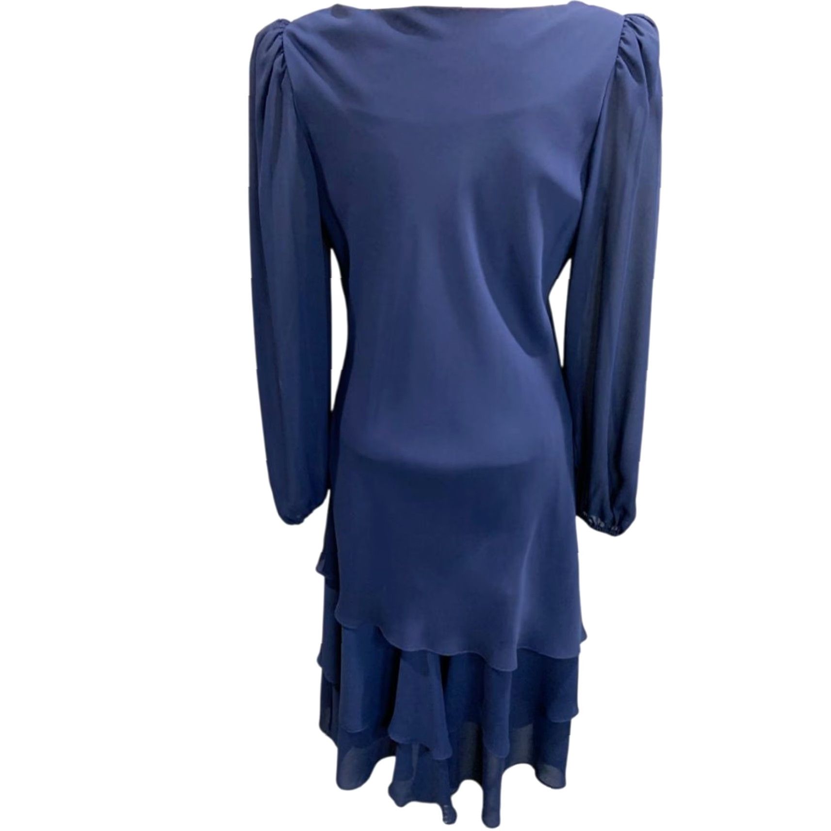 Vintage VINTAGE After Dark Navy Blue Dress Shoulder Pads Rosette Medium M Women Dress Long Blue Rosette 44" Shoulder to Hem Mens? Women? Size M / US 6-8 / IT 42-44 - 7 Thumbnail