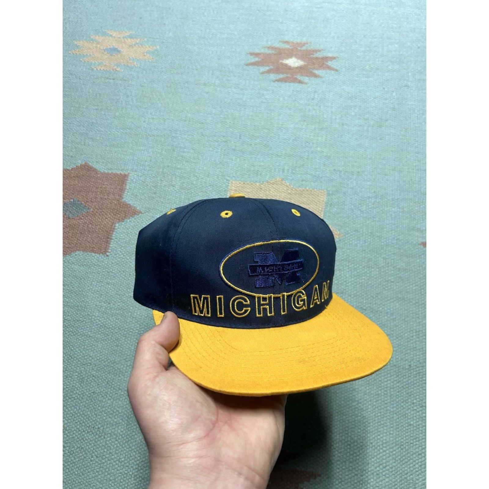 NCAA VINTAGE 90s snapback hat cap University of Michigan Wolverines signatures NCAA Men Adjustable Blue Size ONE SIZE - 2 Thumbnail