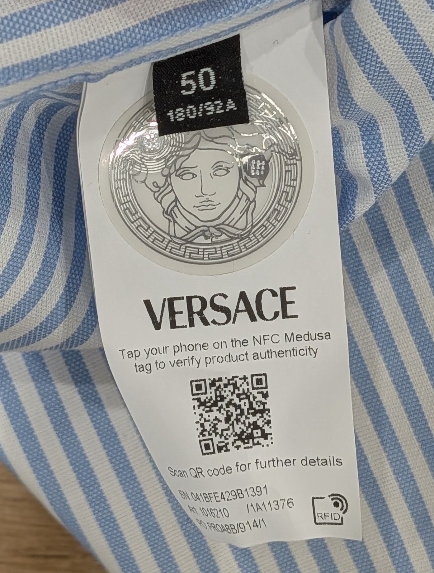 Versace VERSACE Striped LS Button Up Shirt Light Blue 50 Size US M / EU 48-50 / 2 - 8 Thumbnail