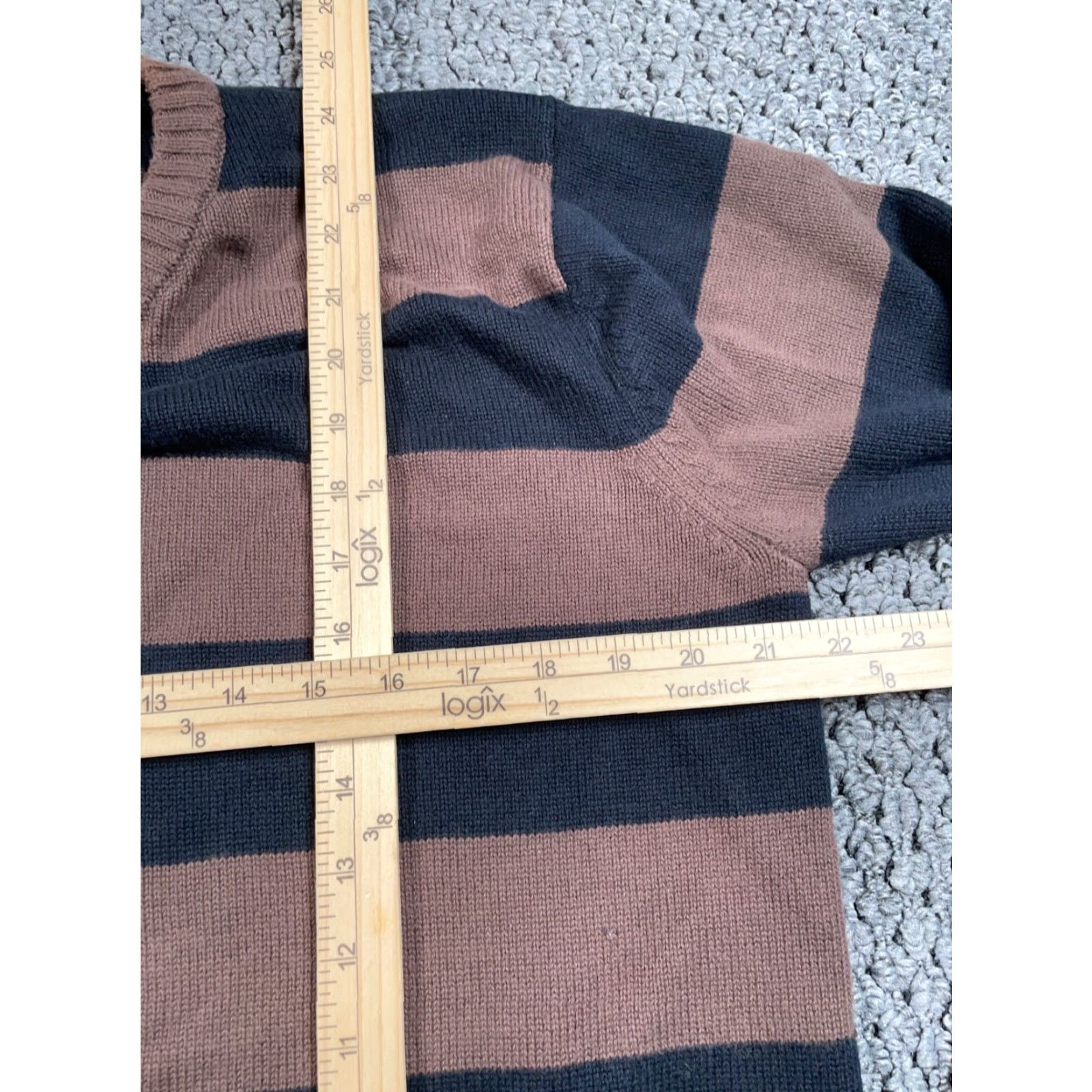 Vintage Company 81 Sweater Adult Medium Brown Striped V-Neck Cotton Knit Heavyweight Pullover Preppy Hipster Mens Size US M / EU 48-50 / 2 - 5 Thumbnail