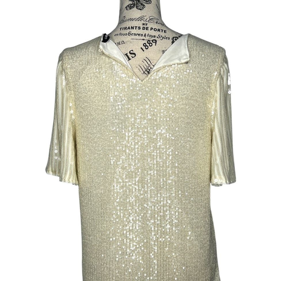 Other Whisper Cream Sequin Sparkly Flutter Sleeve Back Keyhole Top Size L / US 10 / IT 46 - 5 Thumbnail