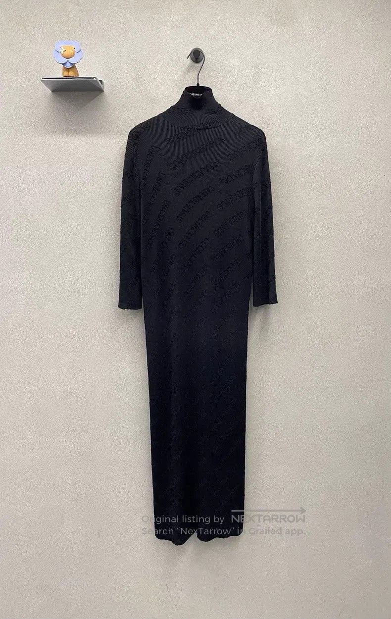 Balenciaga Balenciaga Black Logo Stand Collar Ribbed Long Dress Size S / US 4 / IT 40 - 1 Thumbnail