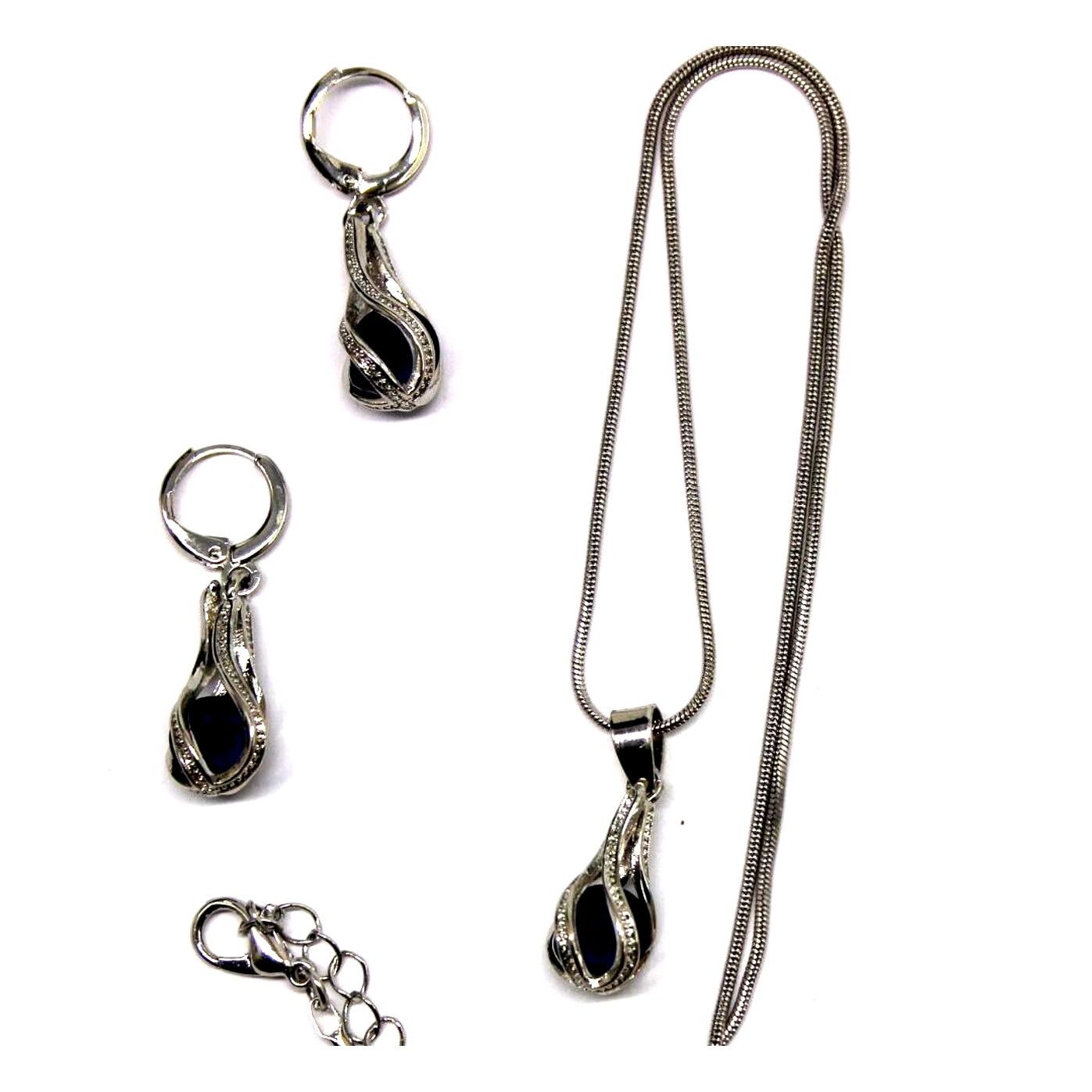 Other Floating Faux Sapphire Necklace Earring Set • Twist Drop Size ONE SIZE - 2 Thumbnail