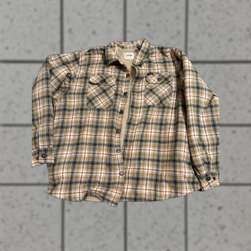 Wrangler Wrangler Mens Shirt 2XL Brown Plaid Flannel Lined Chore Barn Shirt Button-Up Long Sleeve Casual Outdoor Pockets Mens Size US XXL / EU 58 / 5 - 1 Thumbnail